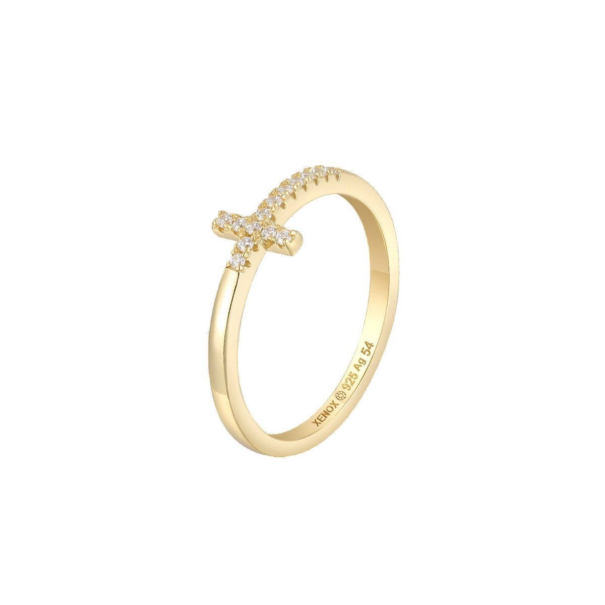 XENOX Silberring Xenox Ring Damen Kreuz mit Zirkonia Silber Vergoldet XS10043G Gr. 54