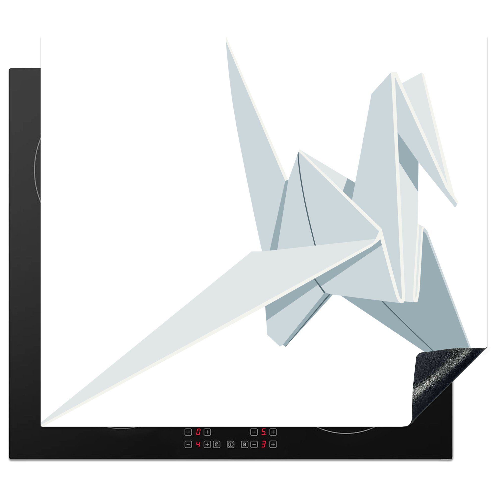 MuchoWow Herdblende-/Abdeckplatte Eine Illustration eines Kranichs im Origami-Stil, Vinyl, (1 tlg), 60x52 cm, Mobile Arbeitsfläche nutzbar, Ceranfeldabdeckung