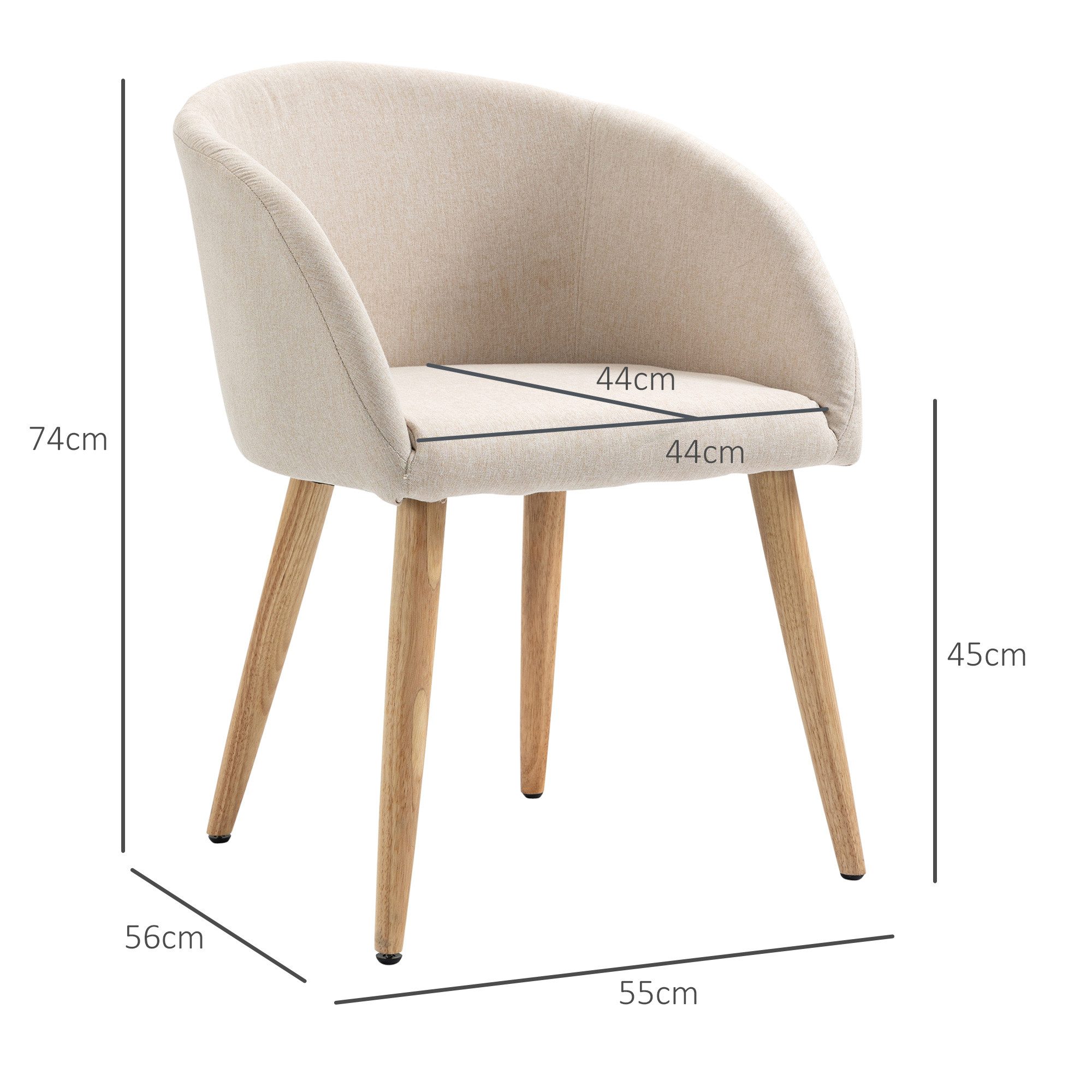 HOMCOM Esszimmerstuhl Polsterstuhl mit Armlehne, Leinen-Optik, Holzbeine, Sessel (Küchenstuhl, 2 St), für Esszimmer, Wohnzimmer, Beige – Bild 3 von 5