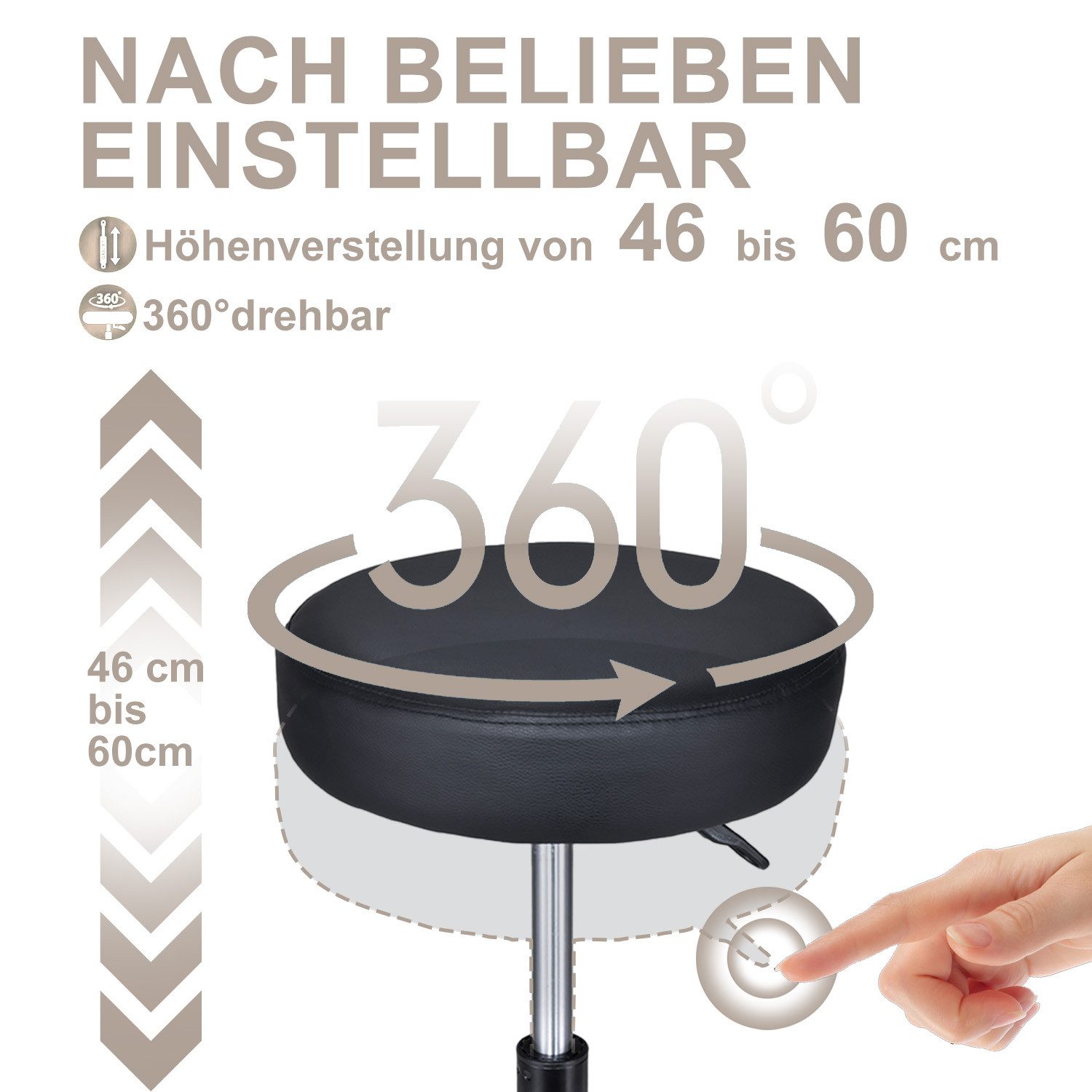 Zedelmaier Hocker Drehhocker Bürohocker Barhocker Arbeitshocker Polsterung, 44-58cm Höhenverstellbarer, Werkzeugablage mit unterteilten Fächern