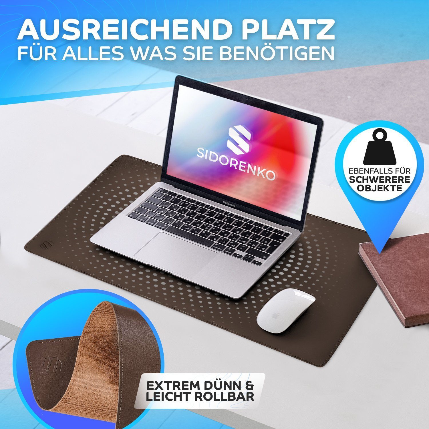 MAXLVL Gaming Mauspad Schreibtischunterlage - Mauspad mit Vernähte Kanten - abwaschbar (60x35 cm, Schreibtisch Unterlage für Büro), Tischunterlage Schreibtisch aus PU-Leder