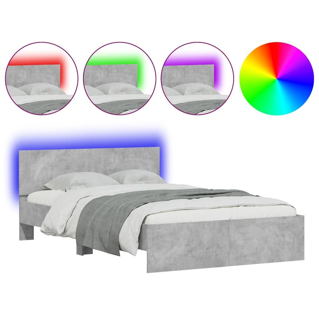 vidaXL Bett, Bettgestell mit Kopfteil LED-Beleuchtung Betongrau 140x200 cm günstig online kaufen
