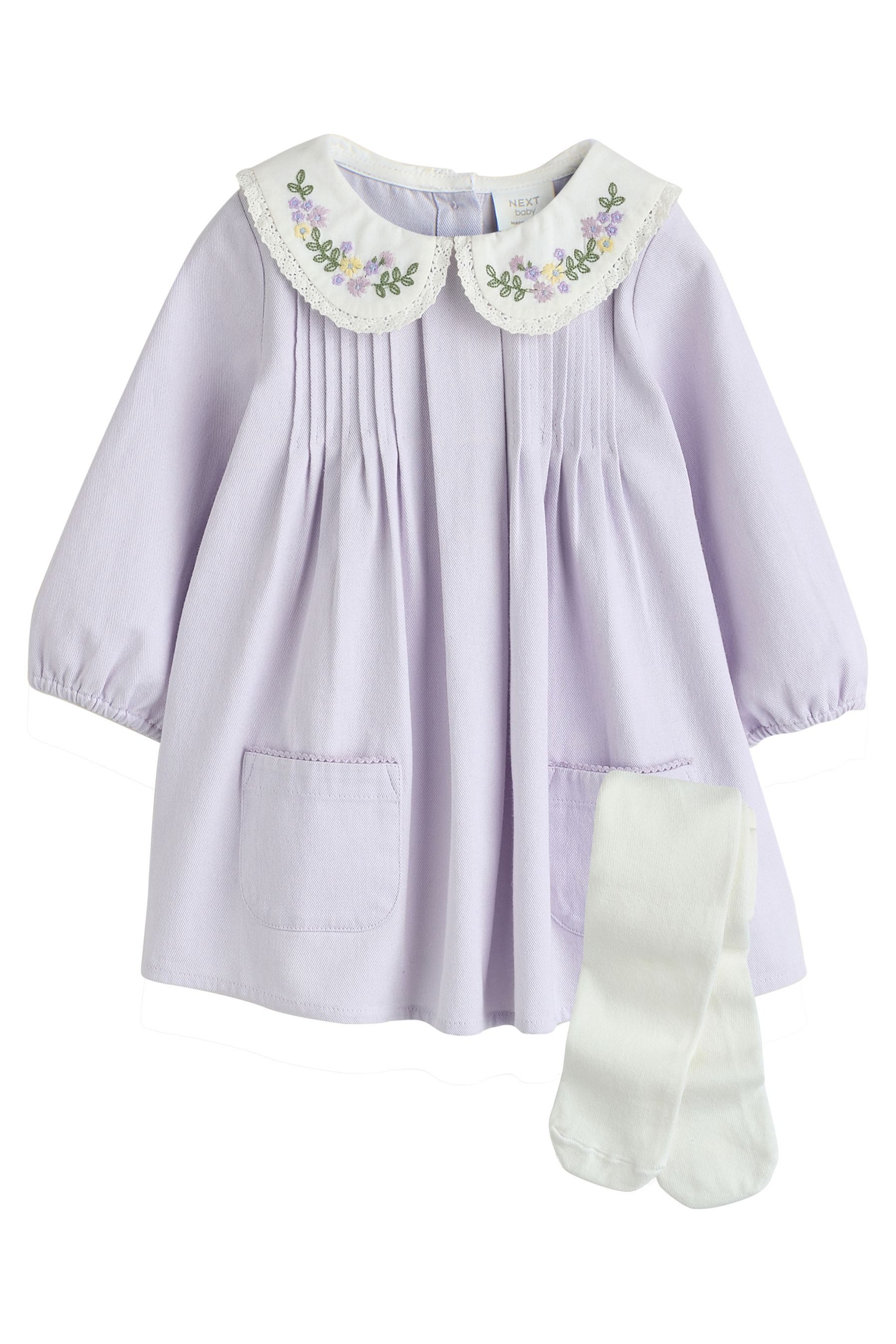 Next Blusenkleid Baby Kleid mit Webkragen und Strumpfhose (2-tlg)