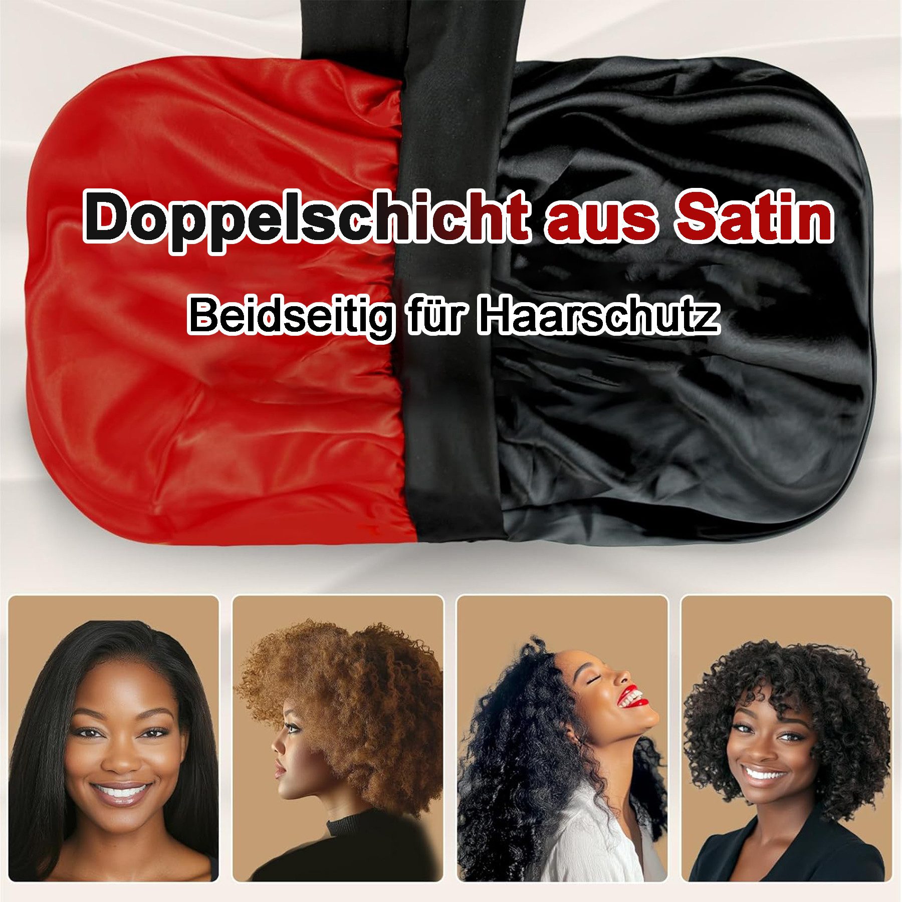 Mutig Duschhaube Schlafhaube 3 Stück, verstellbare Schlafmütze zum Schlafen (doppelseitige Schlafmütze mit breitem Elastikband, 3 St), für lockiges und glattes Haar, Damen und Herren
