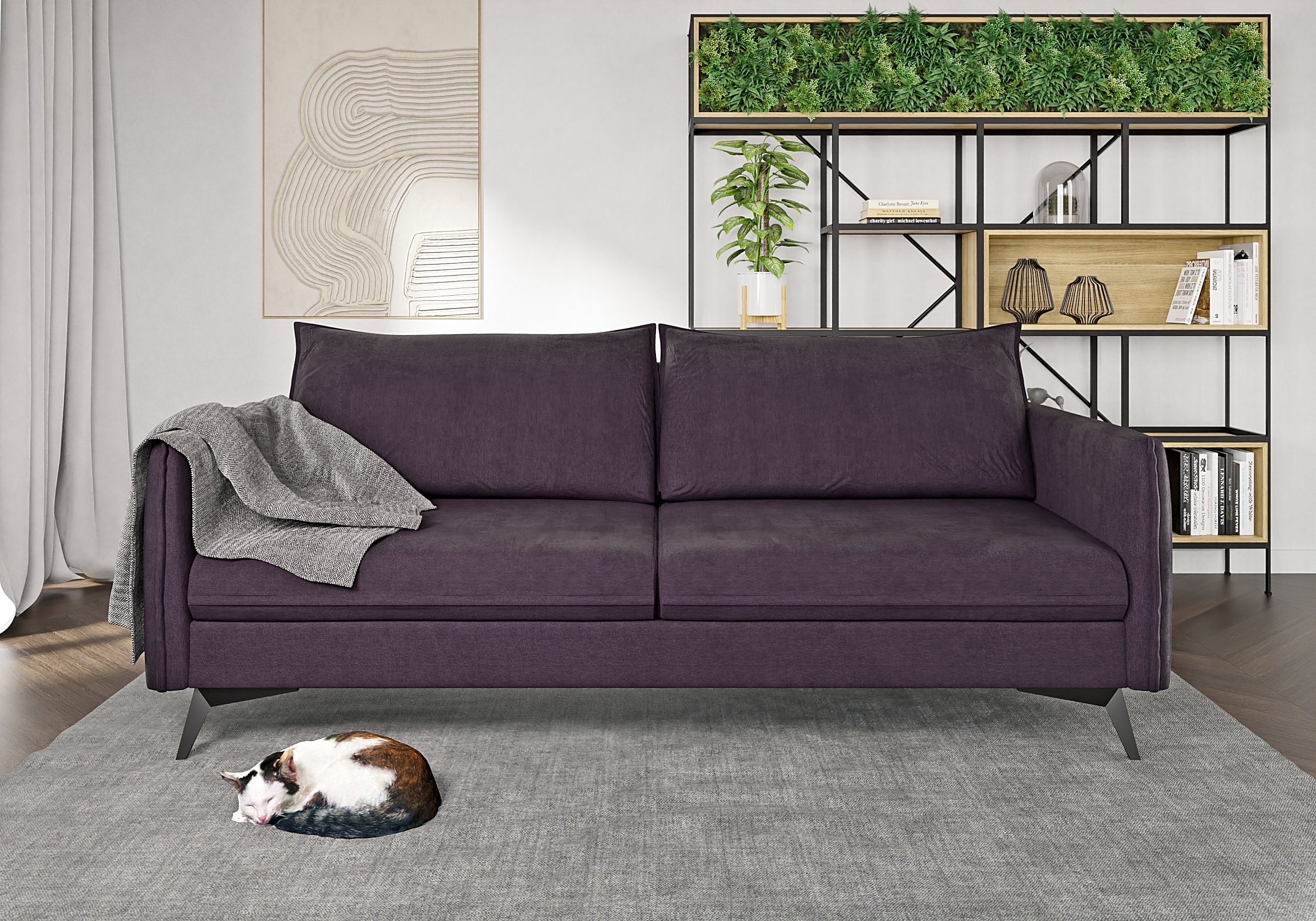 S-Style Möbel 3-Sitzer mit Füßen, mit Metall Azalea Schwarz Lila Wellenfederung Sofa Modernes