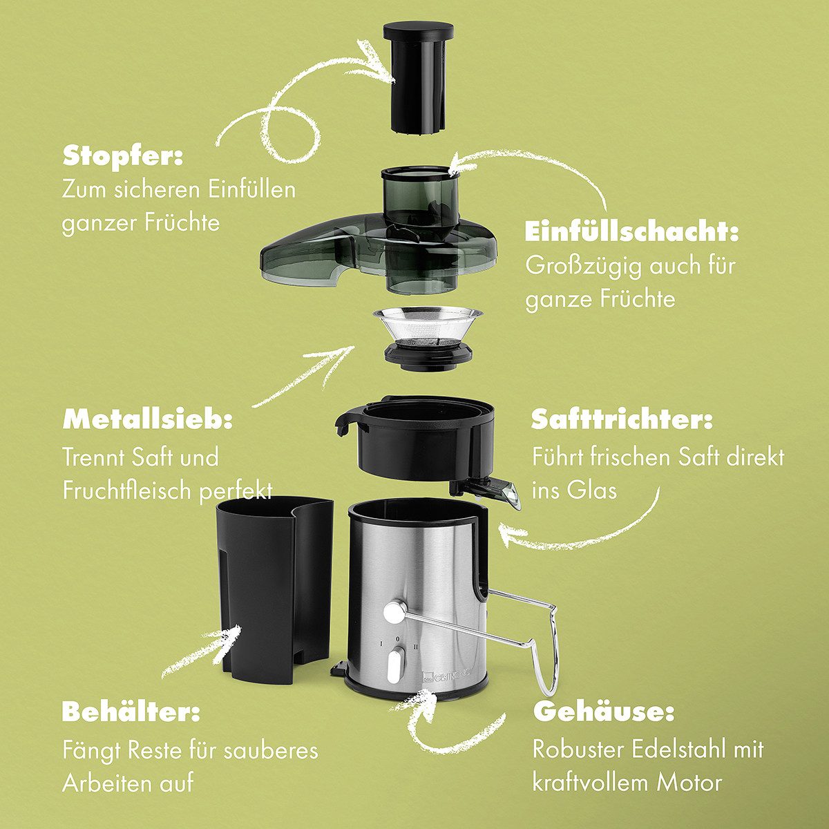 CLATRONIC Entsafter AE 3666, für Gemüse und Obst, 400W, Tropfstopp