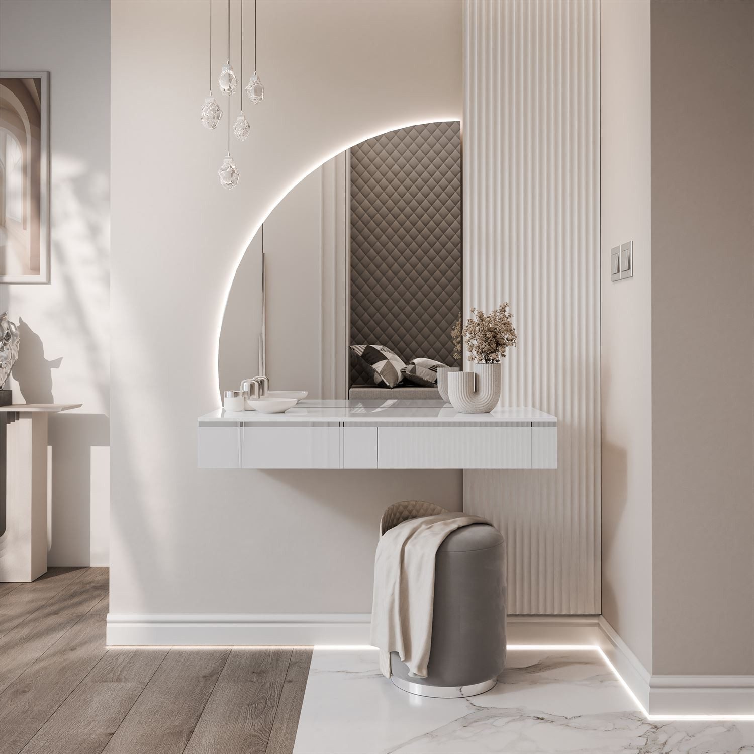 Lookway Schminktisch AURORA-Q SILVER Hängender Schminktisch mit Spiegel (1x Konsole und 1x Spiegl), Breite: 102 cm