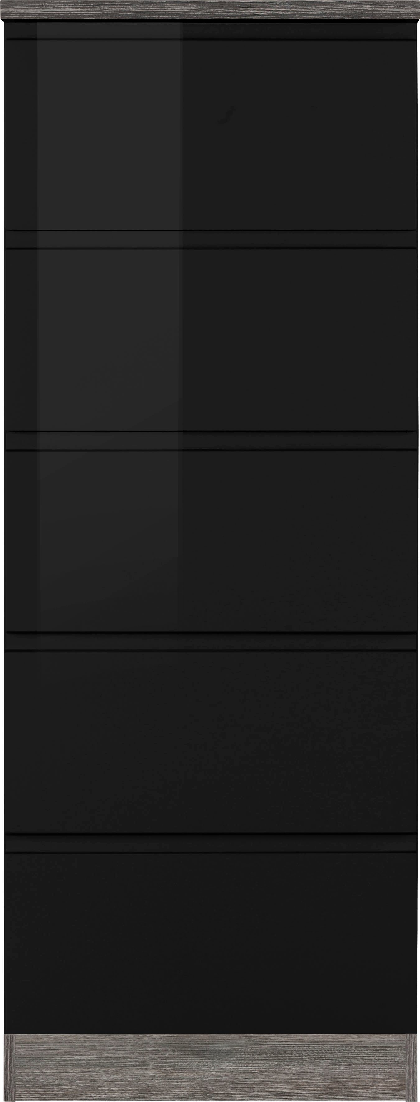 mit schwarz cm eichevintage Virginia Vorratsschrank breit, HELD MÖBEL | 5 Hochglanz Auszügen 60