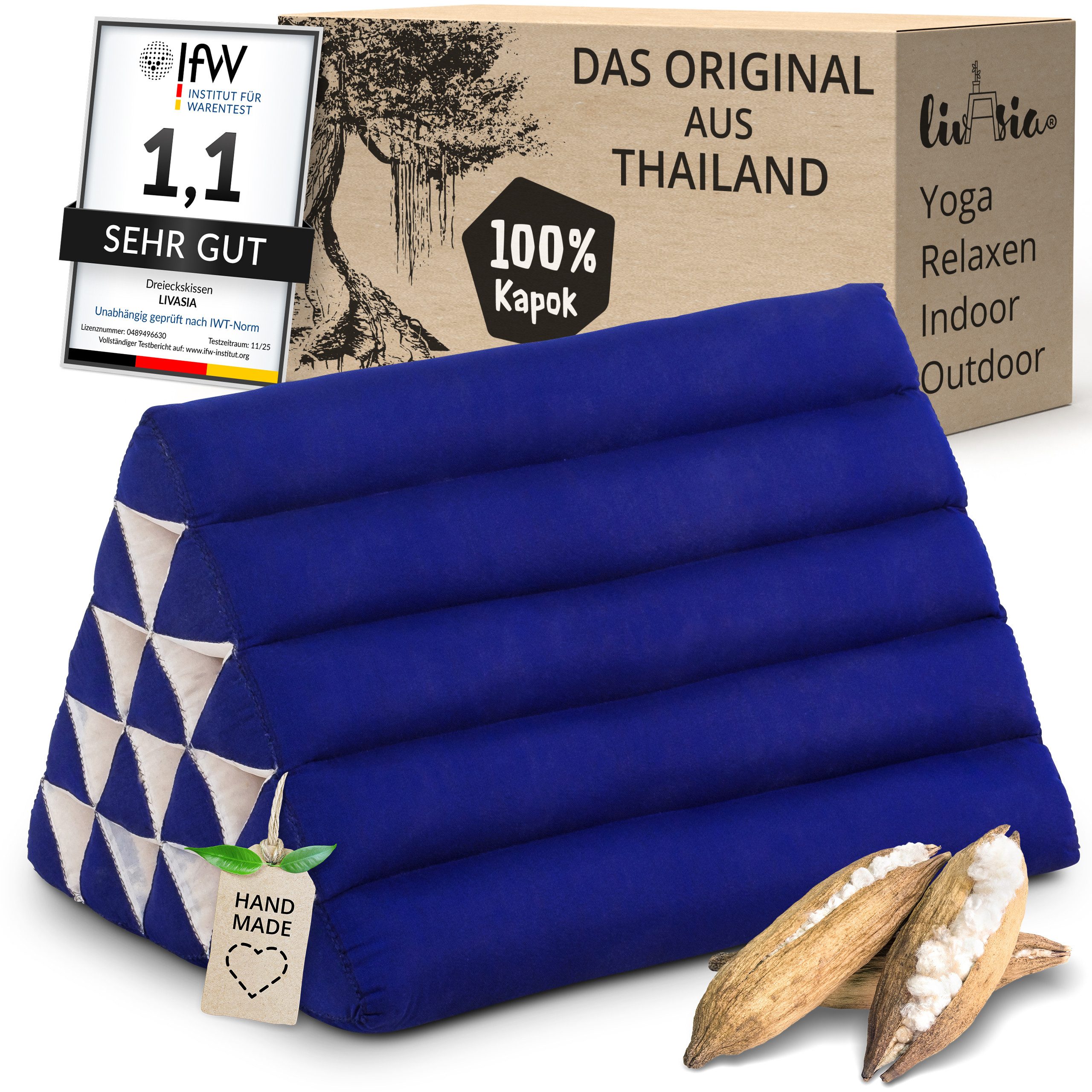 livasia Keilkissen Kapok Dreieckskissen hoch (Basic) - 40x55x36cm -, vegan, handgefertigt