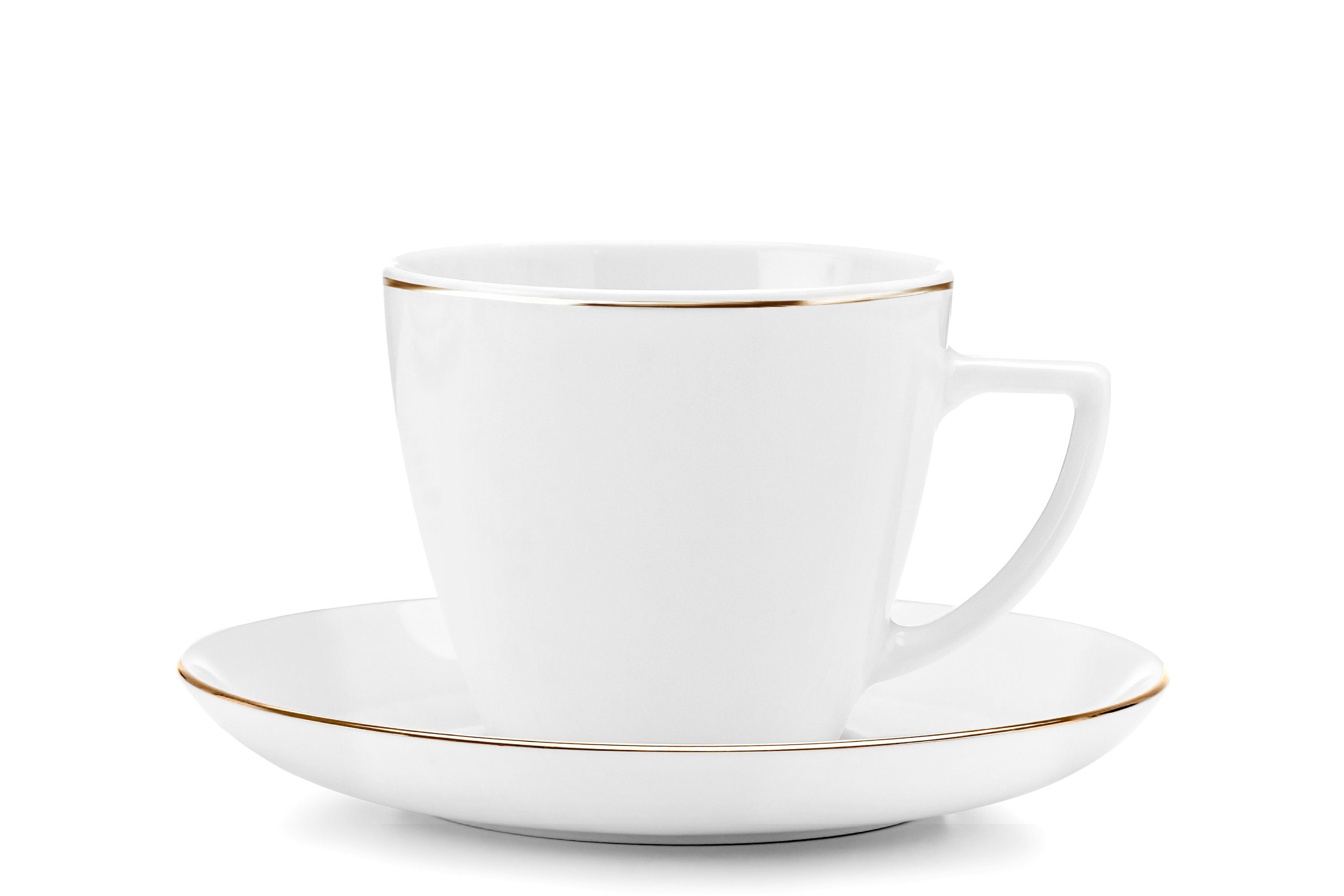 Konsimo Kaffeeservice BOSS rund, Personen, 6 Porzellan, Weiß/Gold Untertassen 350ml (12-tlg), & Tassen