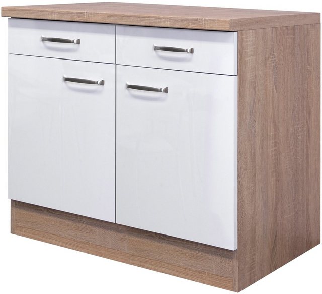 Flex-Well Exclusiv Unterschrank Valero 100 cm Hochglanz Weiß-Sonoma Eiche