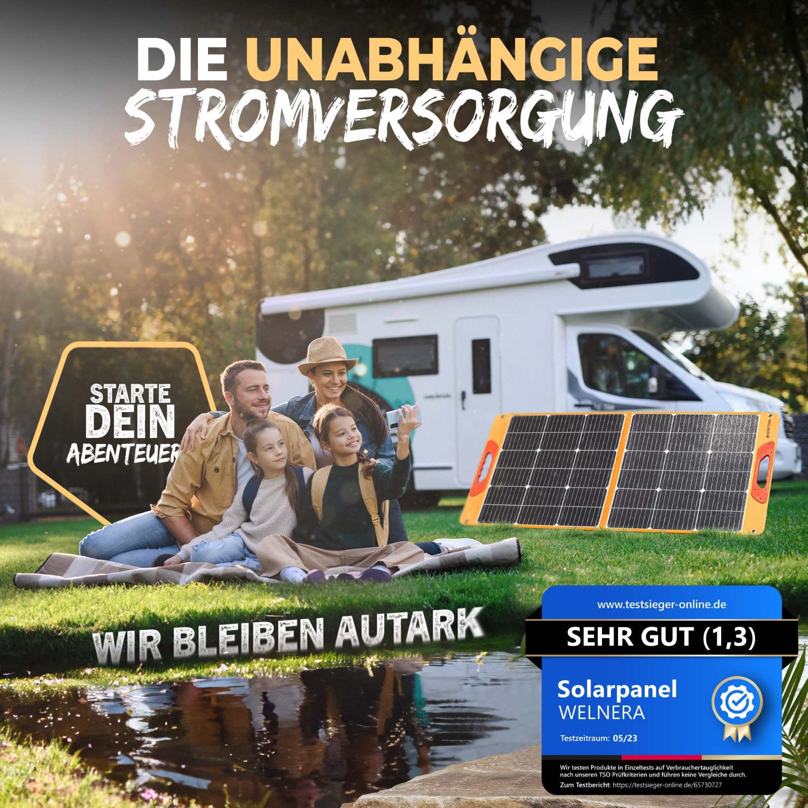WELNERA SET 100W Solar Panel, TESTSIEGER für Powerstation Wohnmobil Camping Solarpanel faltbar
