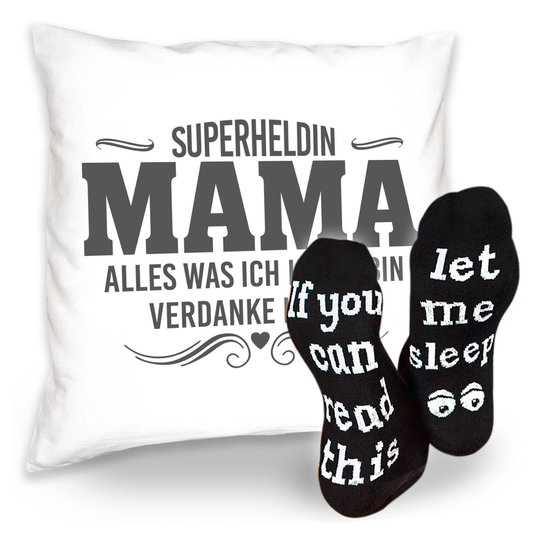 Komplettes Geburtstaggeschenk - Oma Kissen Geschenke Füllung Soreso® Sprüche Lustige Socken, Dekokissen Mama + Set