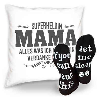 Soreso® Dekokissen Geburtstaggeschenk Oma Mama - Kissen + Füllung Lustige Sprüche Socken, Komplettes Geschenke Set