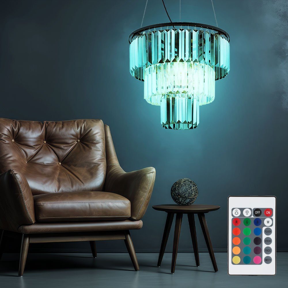 Globo Pendelleuchte, Leuchtmittel inklusive, Warmweiß, Farbwechsel, Hängelampe Wohnzimmerlampe RGB LED Fernbedienung Glaskristalle rauch