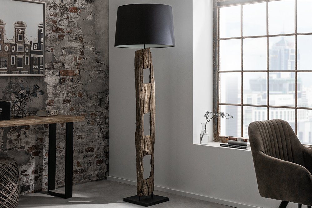 riess-ambiente Stehlampe BARRACUDA 177cm schwarz / natur, ohne Leuchtmittel,  Wohnzimmer · Massivholz · mit Lampenschirm · Industrial Design