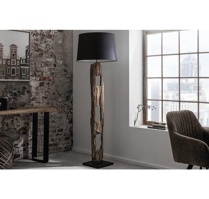 riess-ambiente Stehlampe BARRACUDA 177cm schwarz / natur ohne Leuchtmittel Wohnzimmer · Massivholz · mit Lampenschirm · Industrial Design