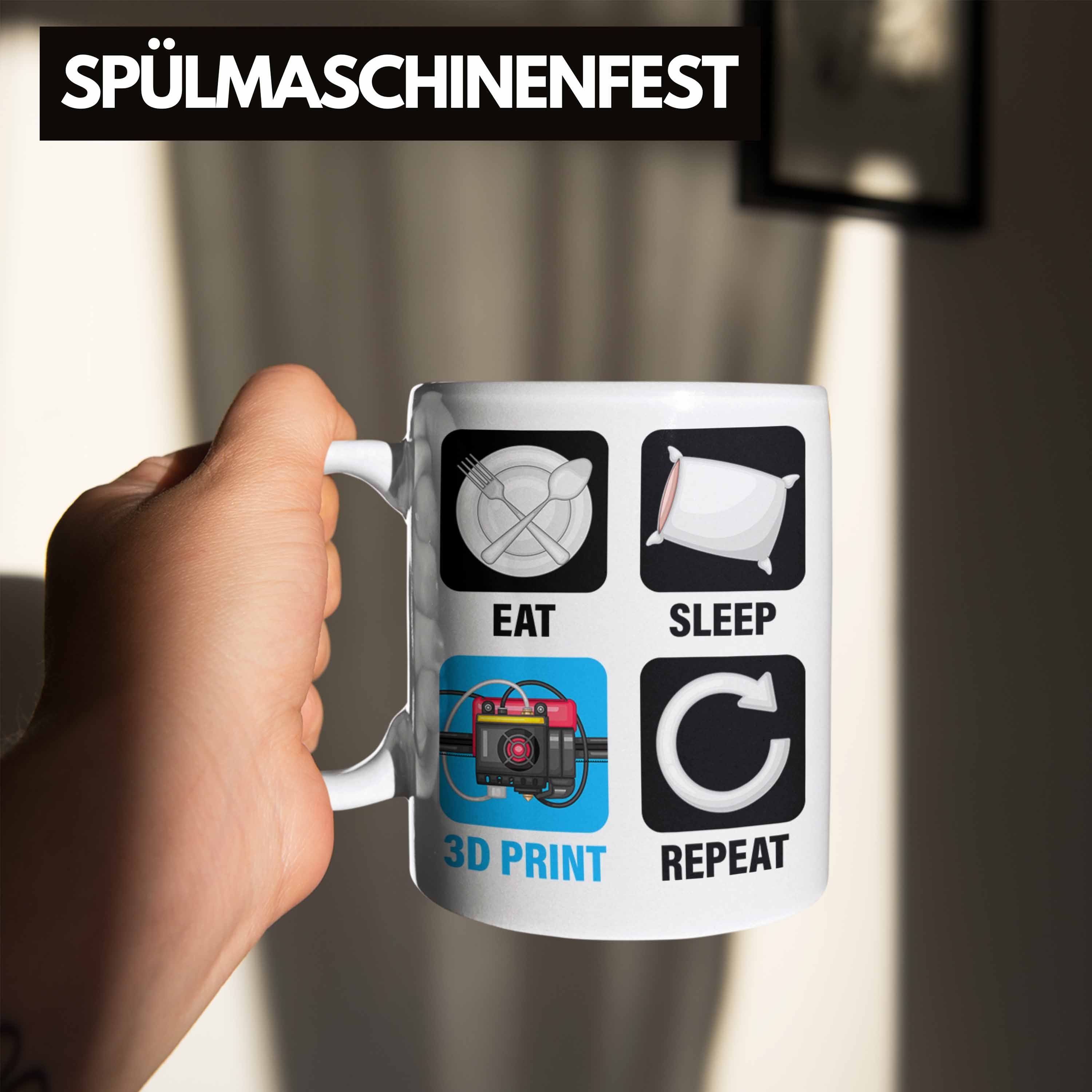 Drucker Eat Trendation Geschenk Tasse 3D Printing Repeat Tasse für 3D Print Mä 3D Sleep Weiss