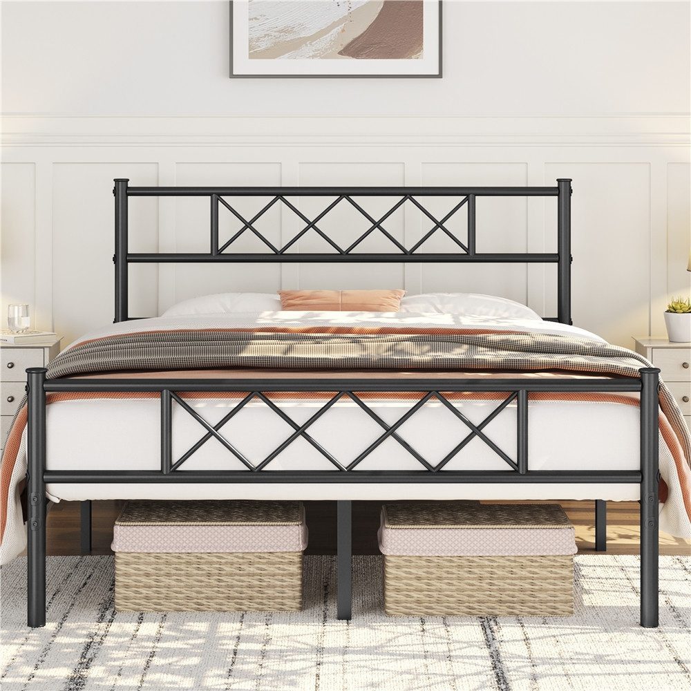 Yaheetech Bettgestell Metallbett mit Lattenrost, Bettrahmen mit Kopfteil, für Schlafzimmer, 90/140 cm (B)