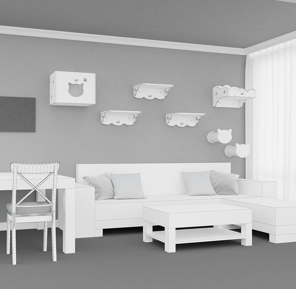 CatS Design Katzen-Wandregal CatS Design Katzen XXL Kletterwand 7 Teilig Set K1, hochwertig solider holz Designmöbel-Extreme starke Konstruktion