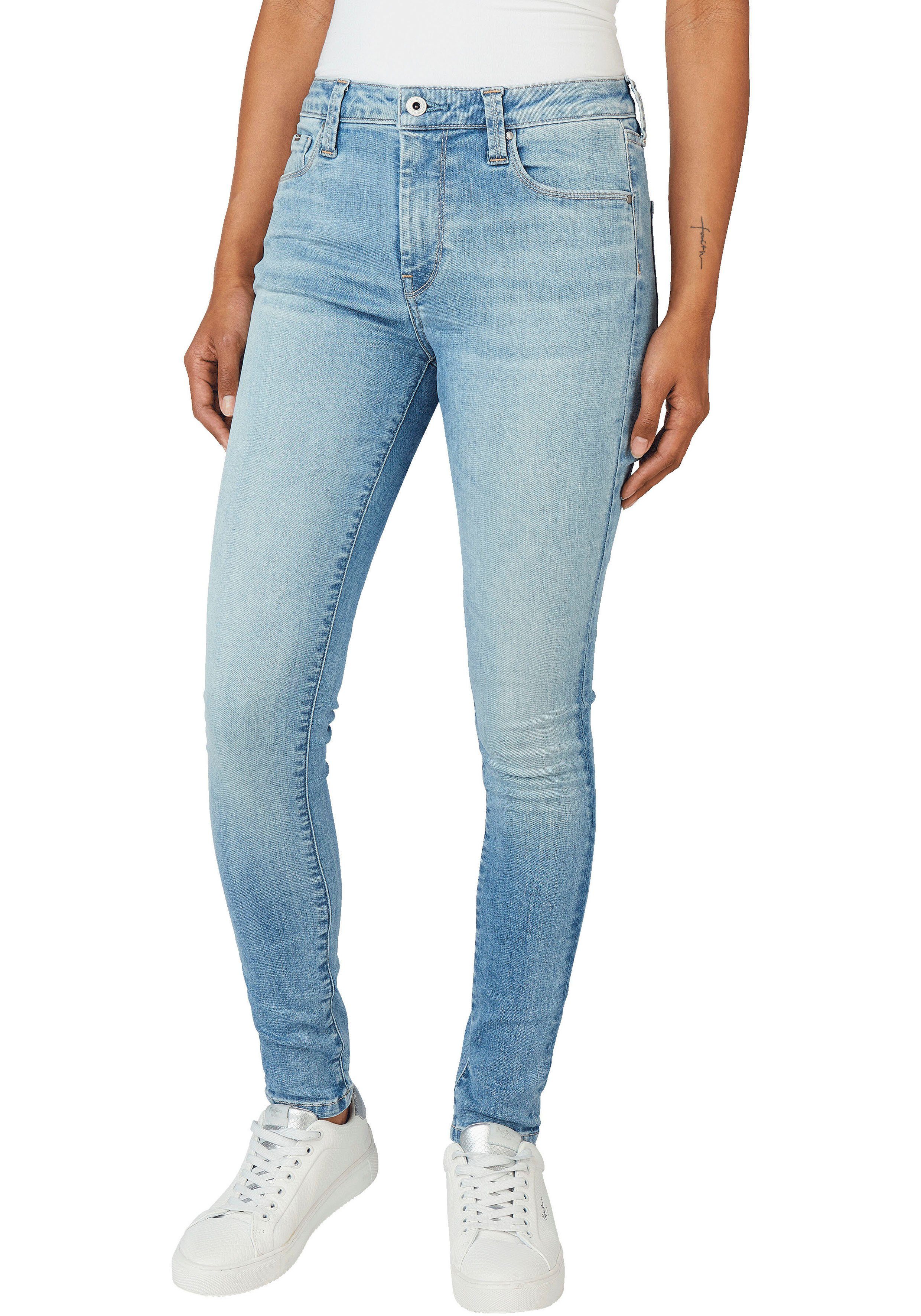 Pepe Jeans Röhrenjeans REGENT in Skinny Passform mit hohem Bund aus seidig bequemem Stretch Denim