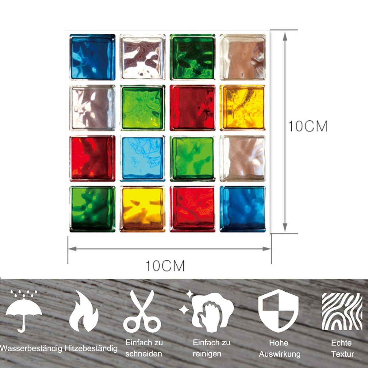 Fliesenaufkleber Jormftte für Fliesenaufkleber Badezimmer Deko Mehrfarbig 4 Wandfliesen,Mosaik-Aufkleber,für