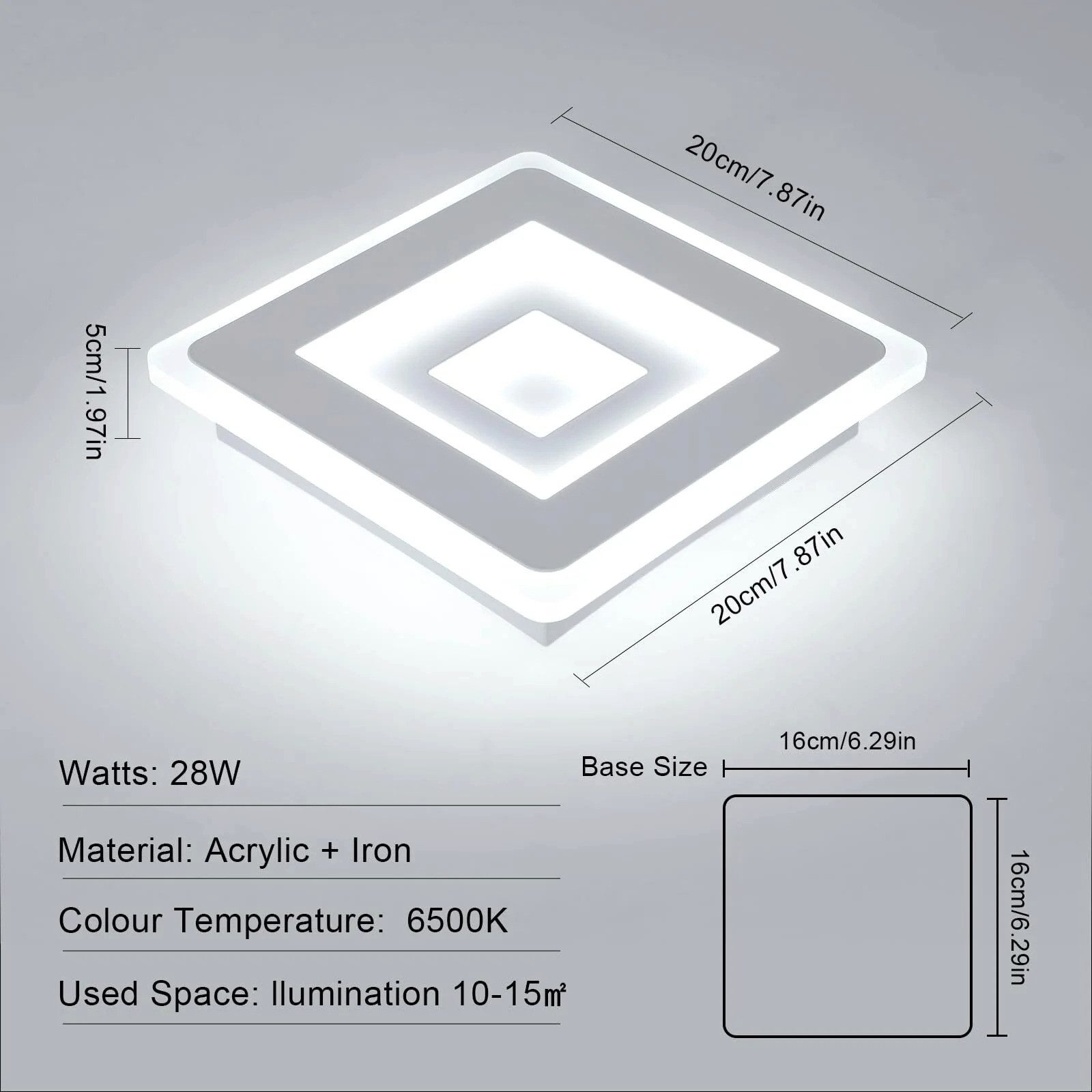 Riserva Deckenleuchten Ultradünne Quadratische LED Deckenleuchte Weiß 20cm 28W 6500K, LED wechselbar