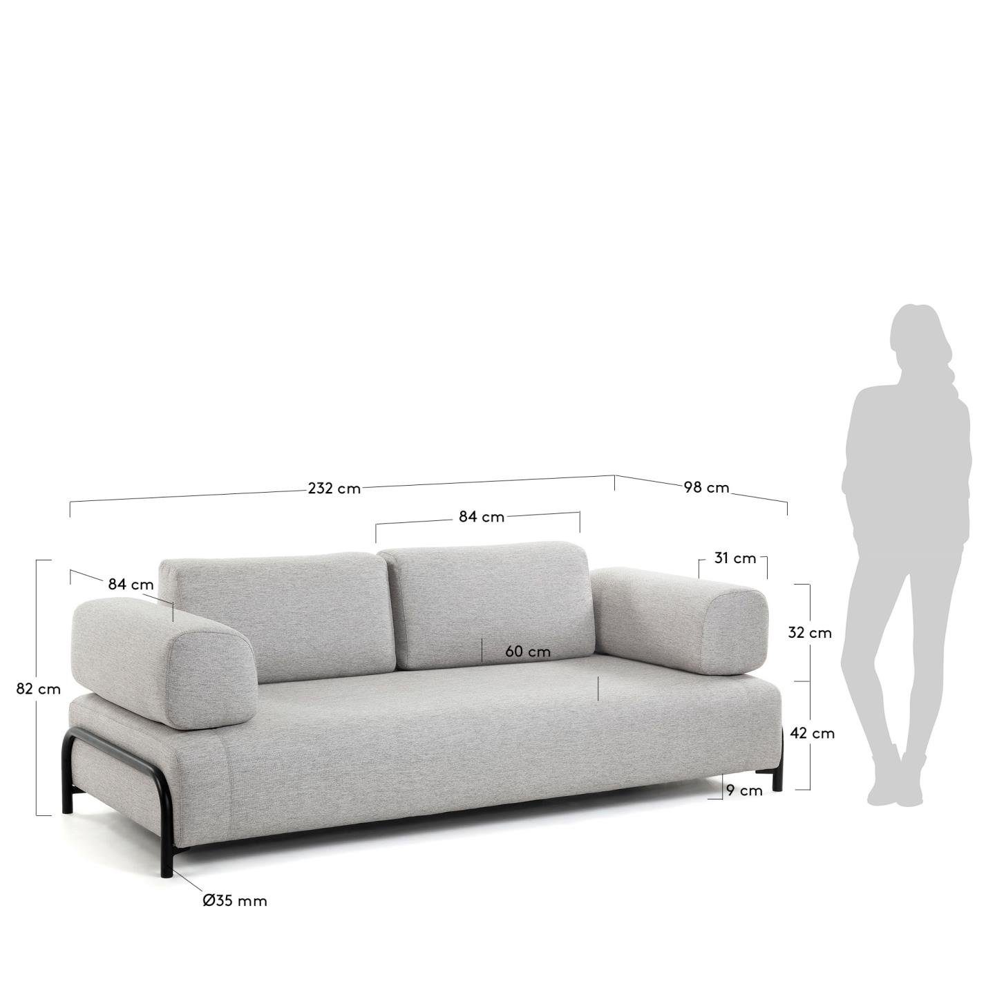 beige Compo Couch Sofa Sofa Natur24 232cm 3-Sitzer