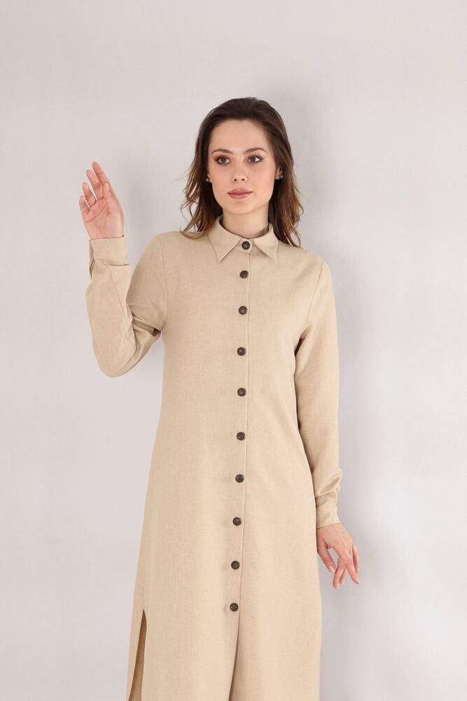 fashionshowcase Longtunika mit Kragen und Knöpfen - Langarm-Hemdkleid Leine günstig online kaufen