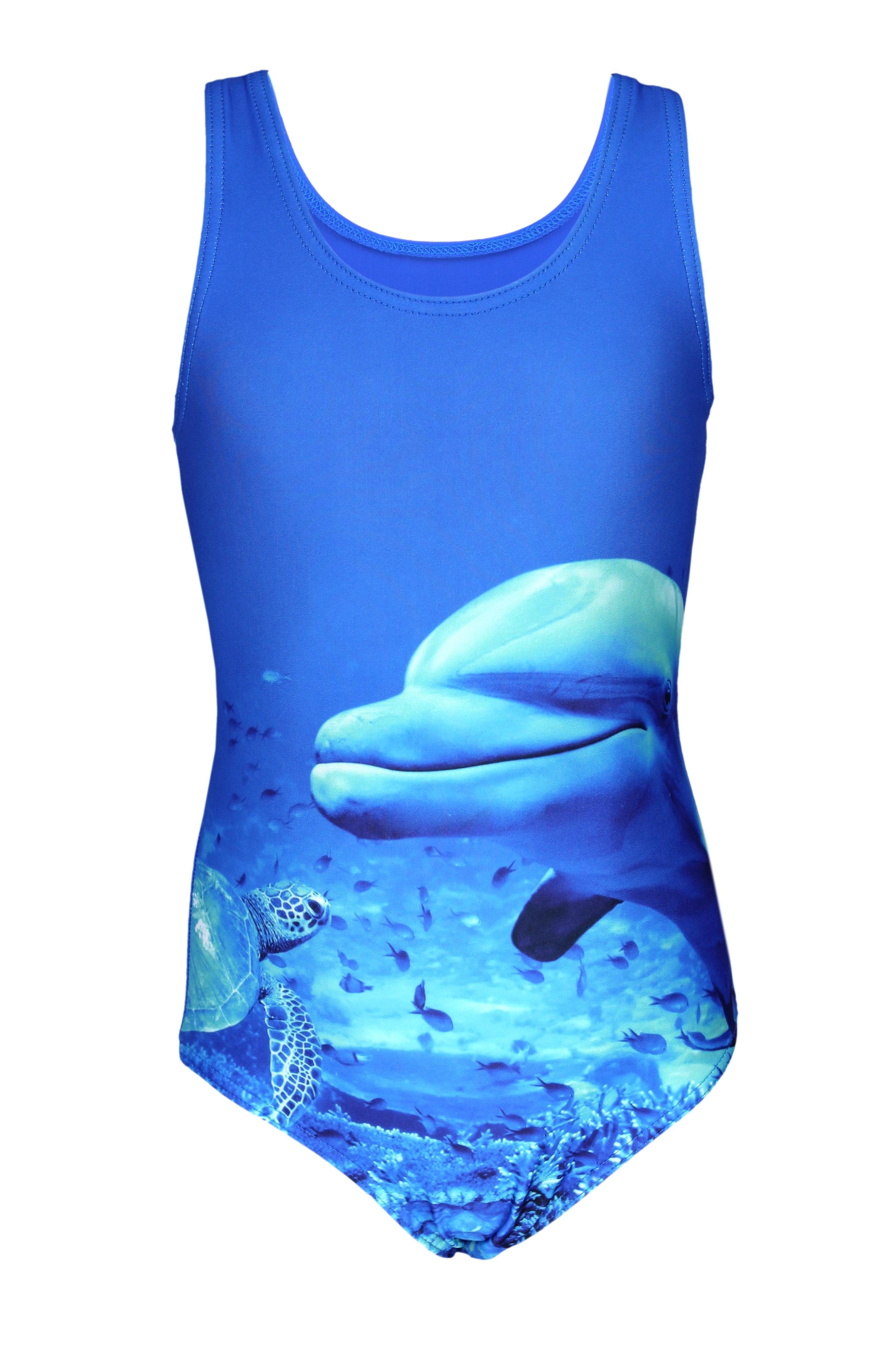 Aquarti Badeanzug Aquarti Mädchen Badeanzug mit Ringerrücken Print Delphin / Blau
