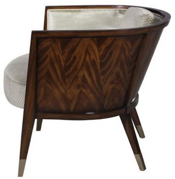 Casa Padrino Sessel Art Deco Lounge Sessel Dunkelbraun / Silber / Gold 74 x 83 x H. 71 cm - Art Deco Möbel - Luxus Qualität