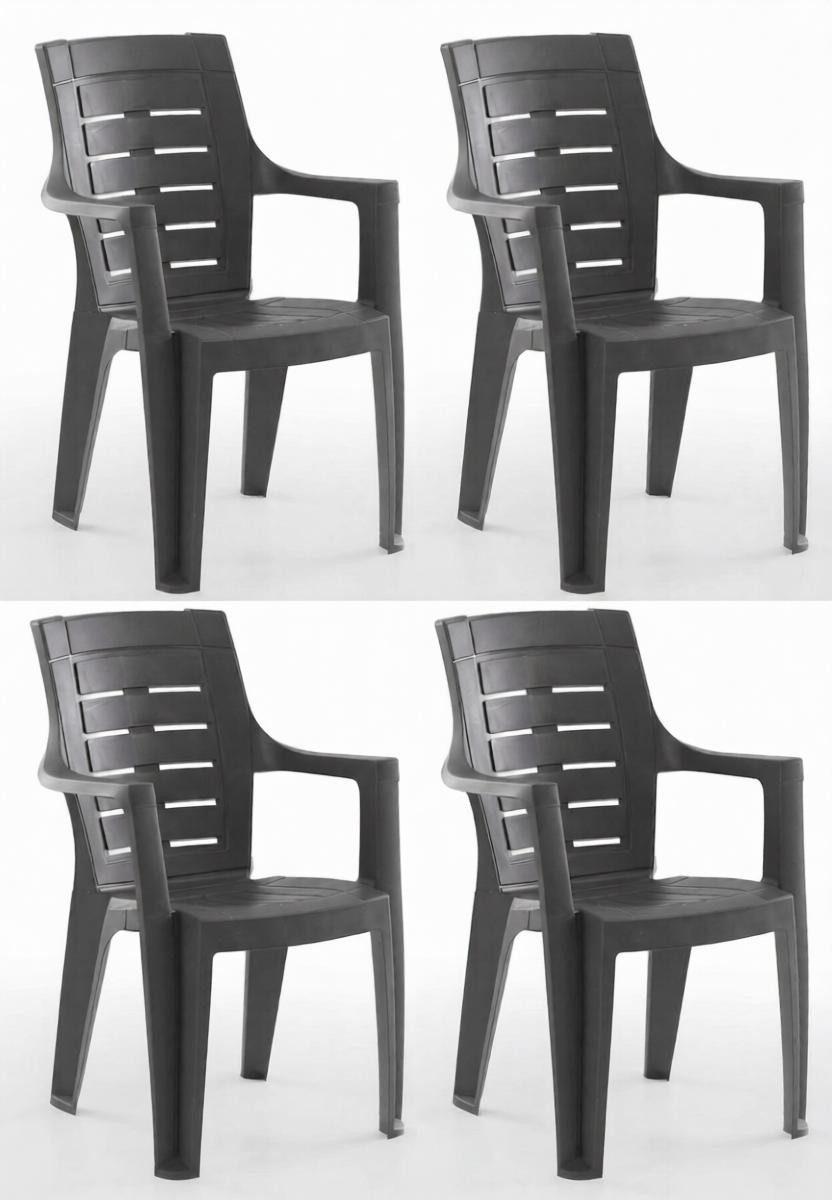 JVmoebel Gartenstuhl 4x Stuhle Ergonomischer Rückenlehne Armlehnen Schwarz Braun (4er Set, 4 St)