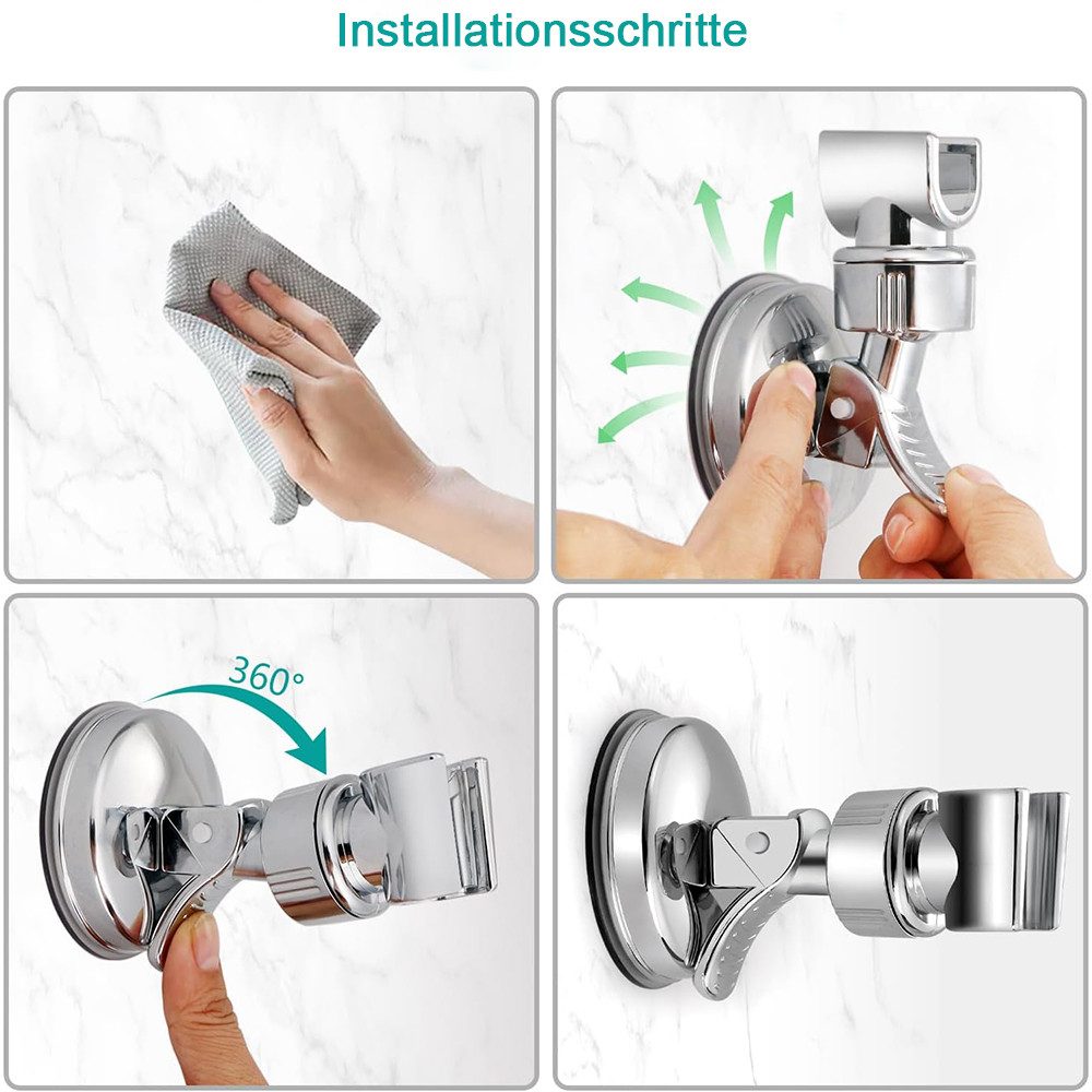 TUWENA Handbrause Duschkopfhalterung Saugnapf, Abnehmbarer Duschhalterung, (2-tlg) – Bild 3 von 5