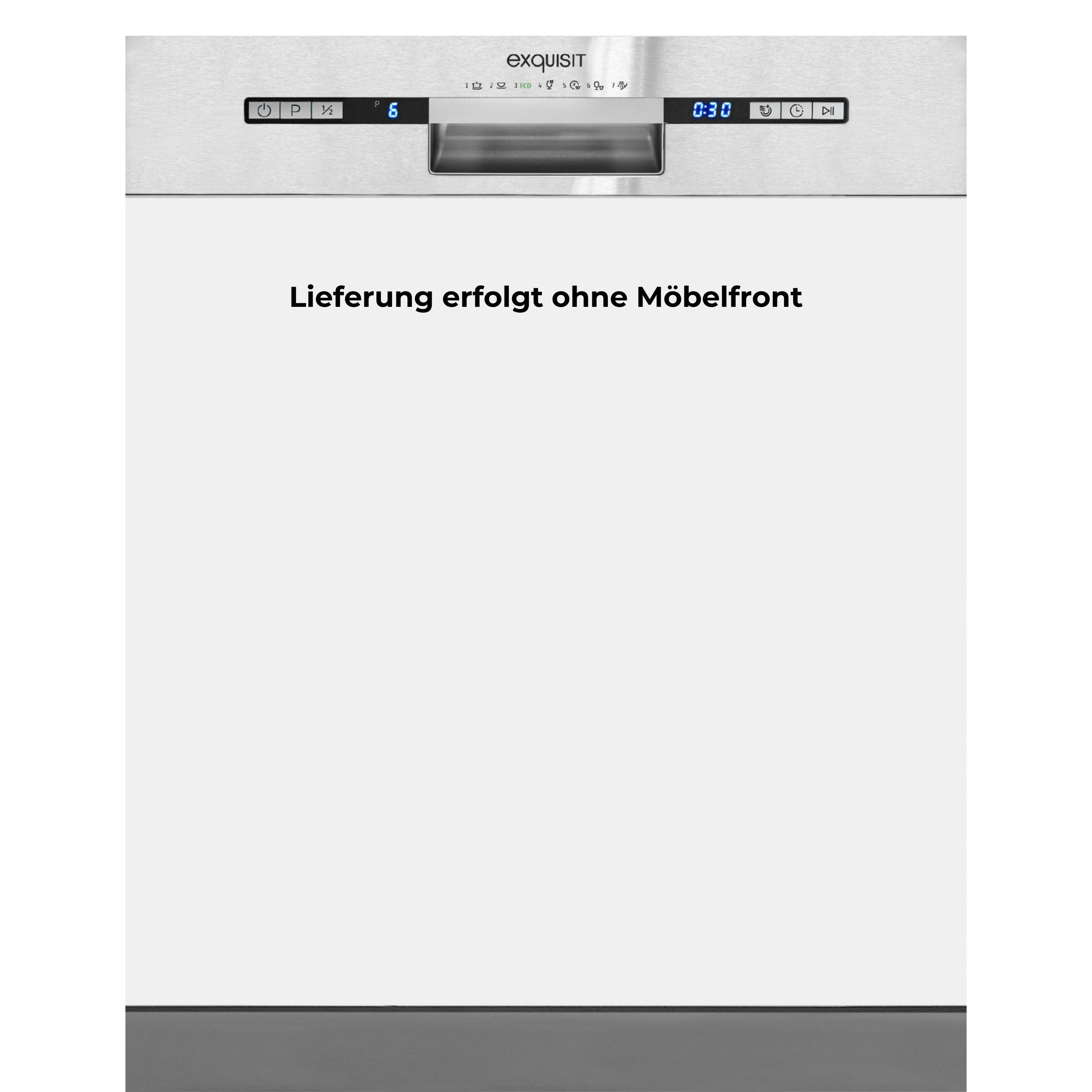 exquisit teilintegrierbarer Geschirrspüler PLUS EGSP2113-EB-030E, 11 l, 13 Maßgedecke, 60cm Breite, 7 Programme, Startzeitvorwahl, LED-Display