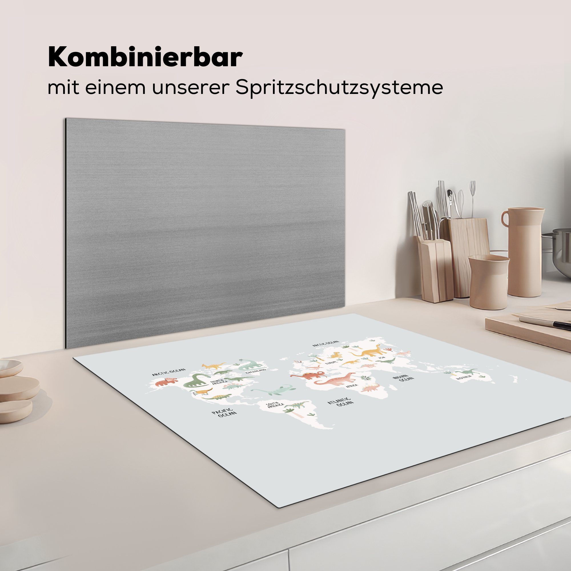 tlg), für cm, Kind Dino, küche Vinyl, Herdblende-/Abdeckplatte - Ceranfeldabdeckung, Arbeitsplatte - 78x78 Karte (1 MuchoWow