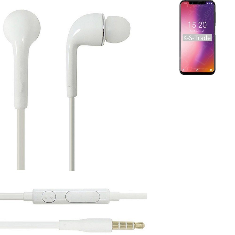 K-S-Trade für UMIDIGI One In-Ear-Kopfhörer (Kopfhörer Headset mit Mikrofon u Lautstärkeregler weiß 3,5mm)