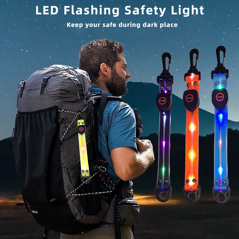 Illes-Laedchen LED Blinklicht LED Rucksack Blinklicht Leuchtband Reflektor Schulranzen Licht, Wiederaufladbar USB, Wasserdicht, 4 Farben