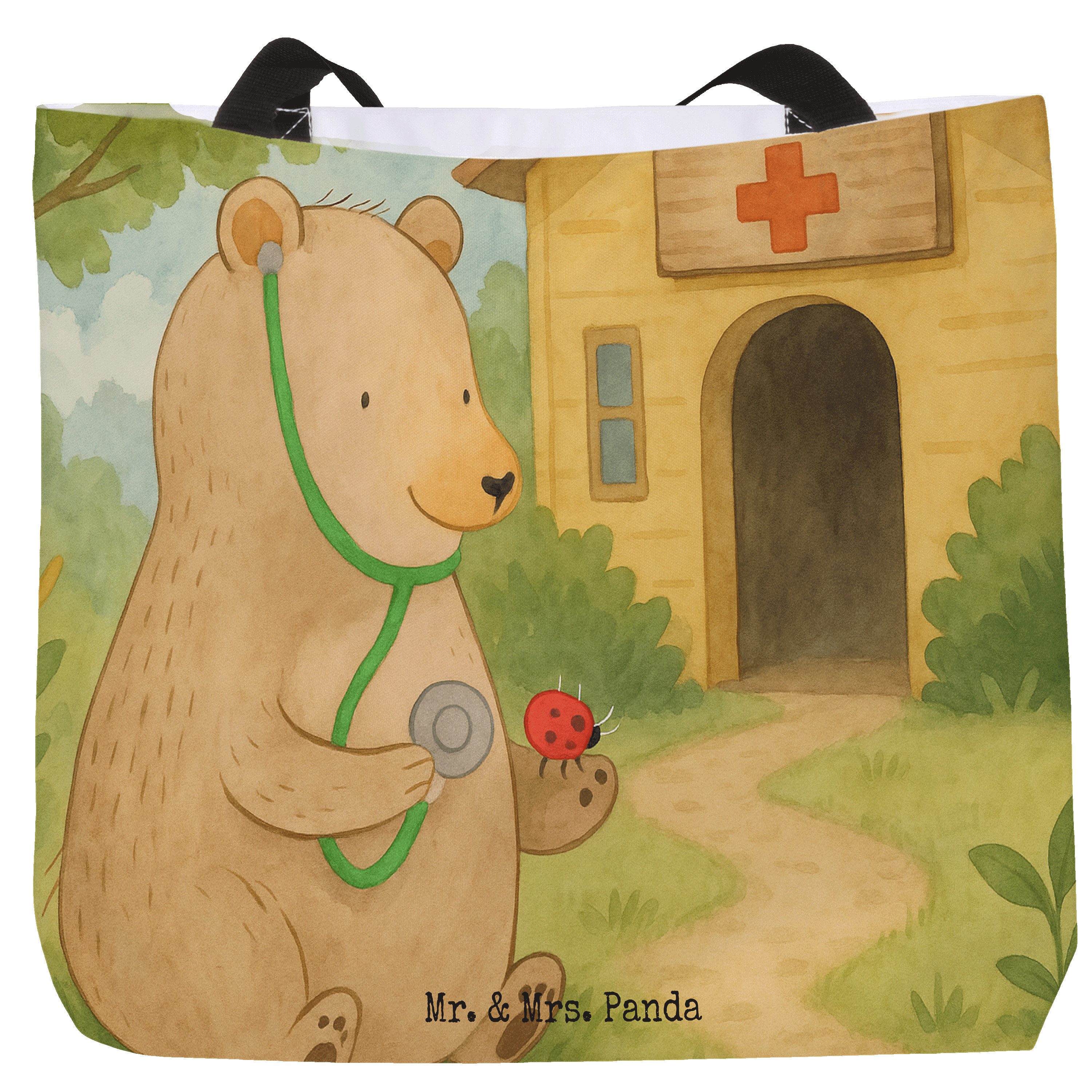 Shopper Bär Arzt Design, Stoffbeutel, Weiß, Doktor, Schultasche, Ärztin, Prof