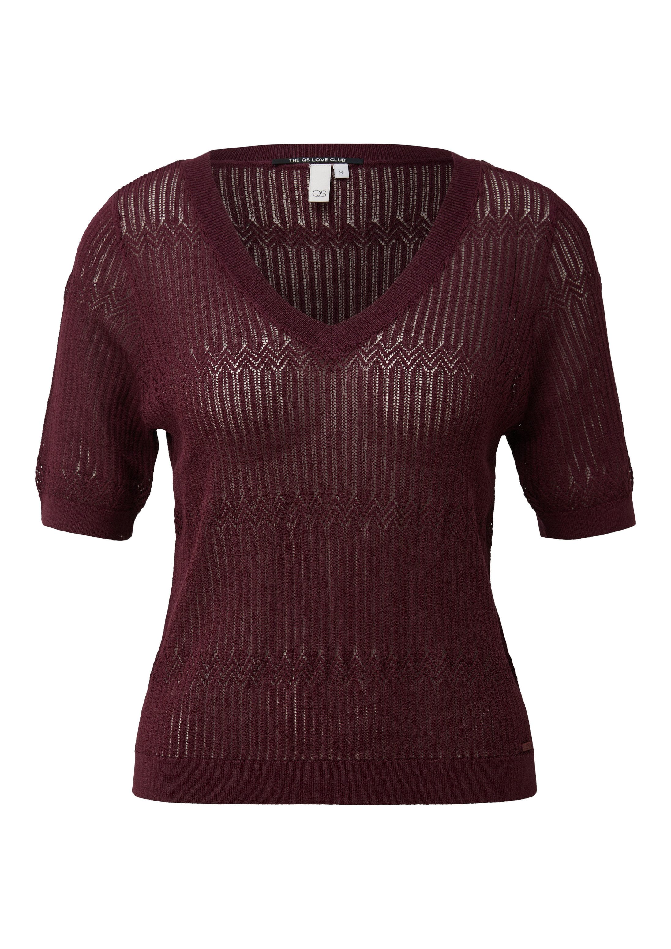 QS Kurzarmpullover Strickpullover Leicht transparentes Strickshirt