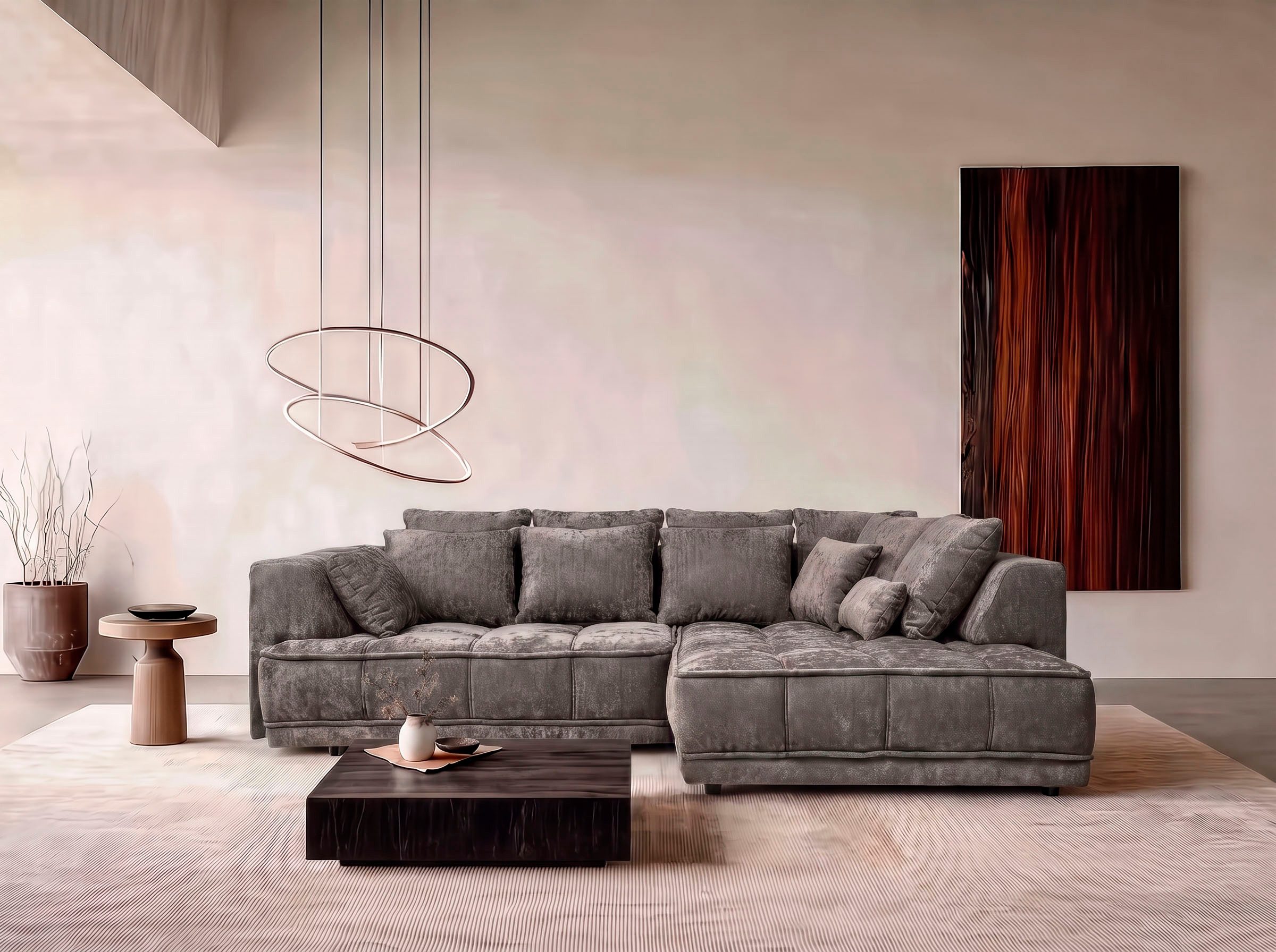 WERK2 Ecksofa Tiga 207 x 286 cm modern & bequem, elektrisch verstellbare Sitztiefe, Struktur weich, L-Form, elektrische Sitztiefenverstellung