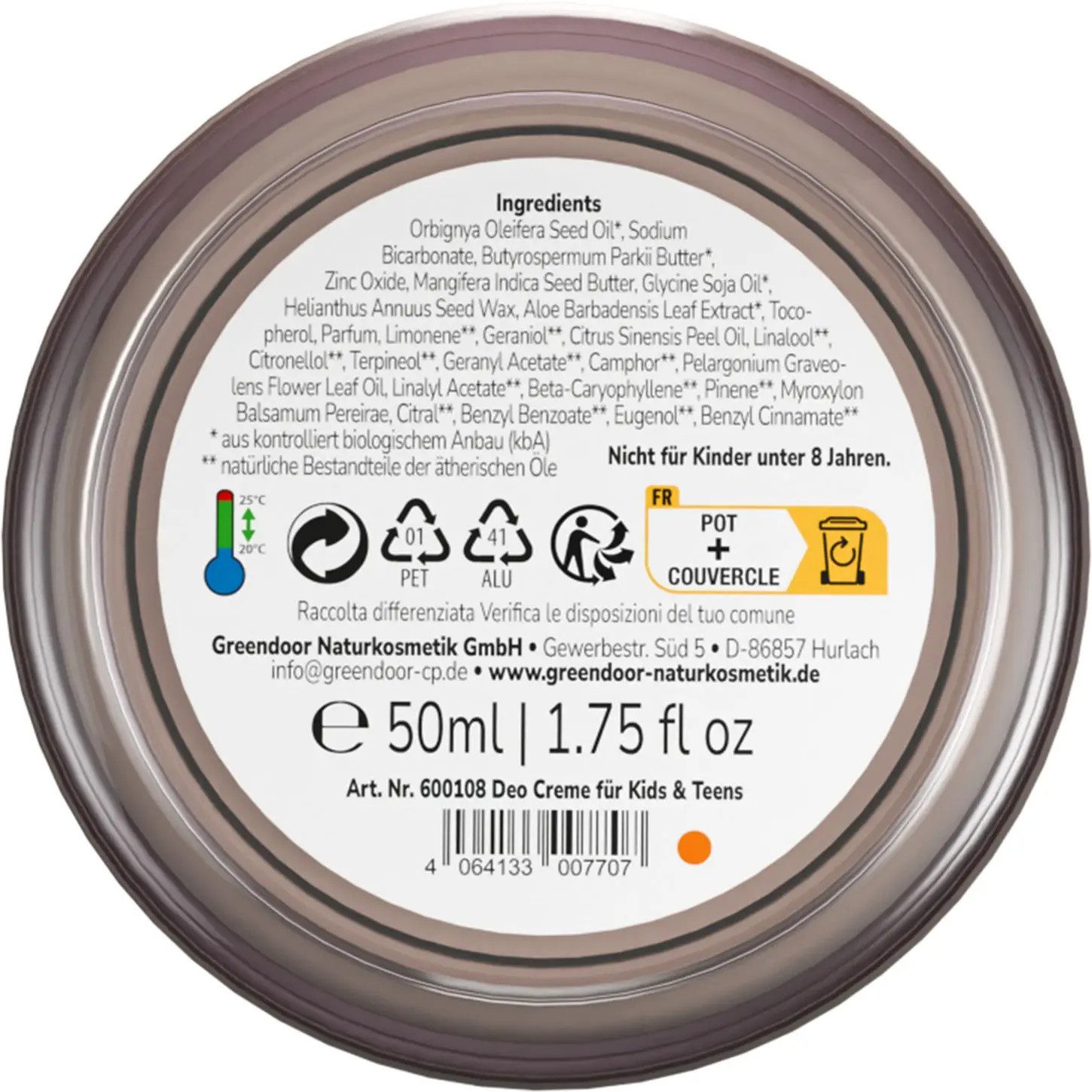 GREENDOOR Deo-Creme Deo Creme Kids & Teens, 50 ml, Für Kids & Teens; ohne Aluminiumsalze; sanfte Bio-Pflege