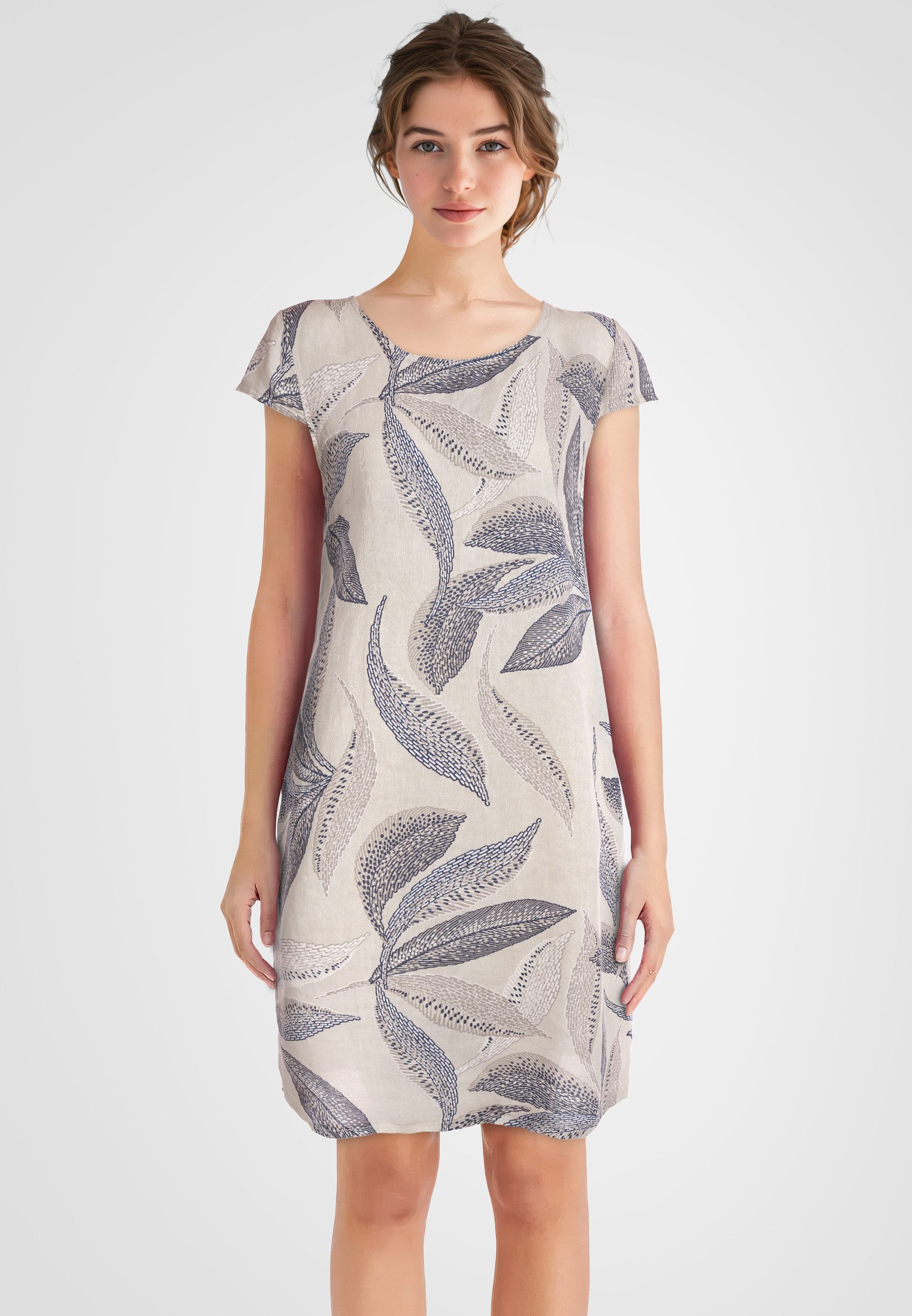 PEKIVESSA Sommerkleid Leinenkleid knielang kurzarm mit günstig online kaufen