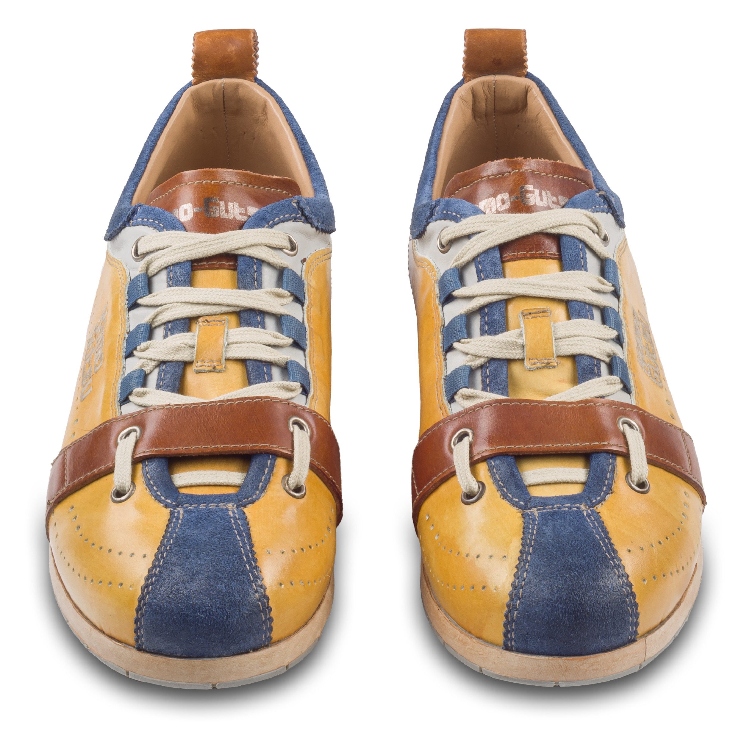Kamo-Gutsu Herren Sneaker Leder gelb/blau (TIFO-017 cobalto ochre) stone washed Sneaker Handgefertigt in Italien