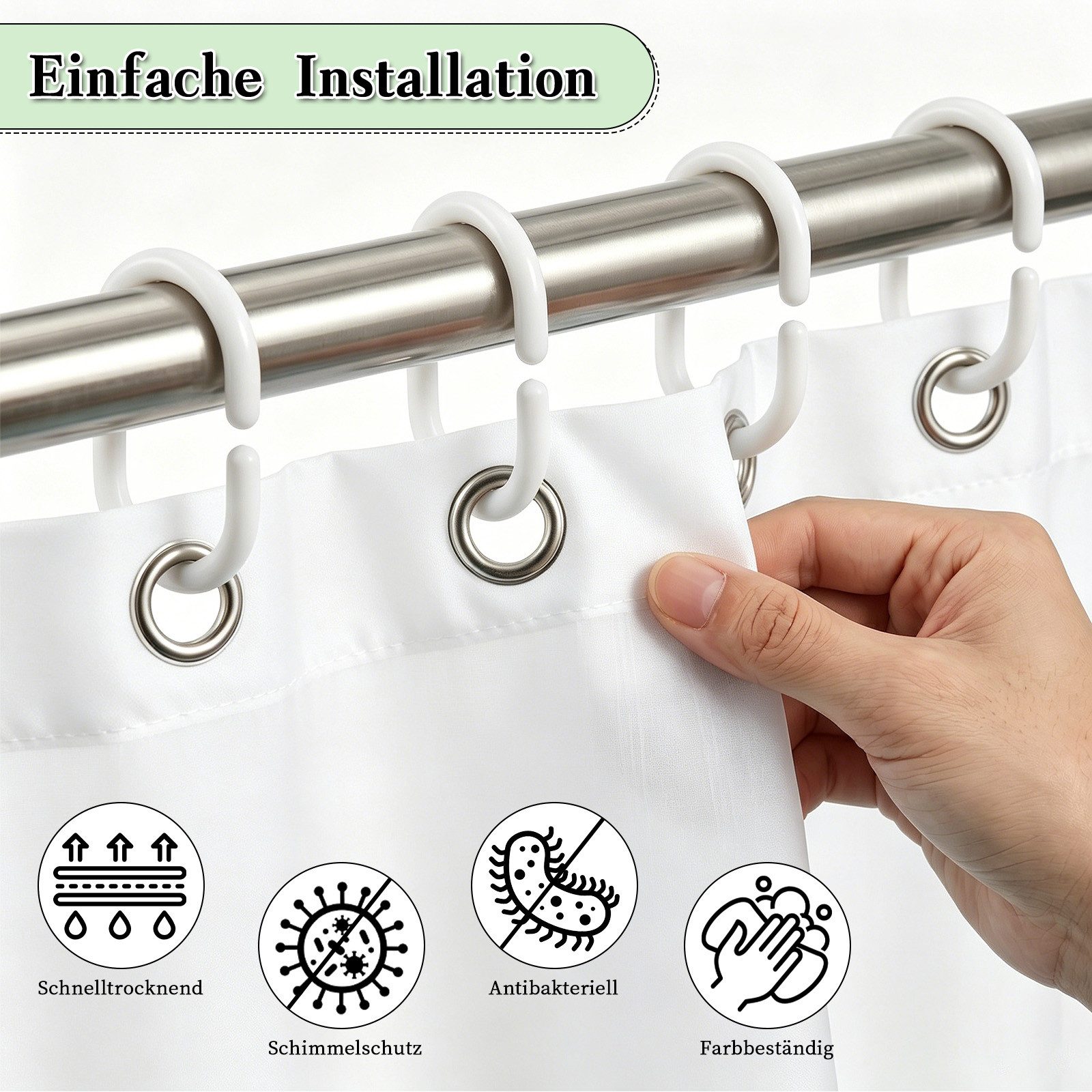 M&W DAS DESIGN Duschvorhang 180x200 Shower curtains Anti schimmel Waschbar lila Tulpen – Bild 5 von 5
