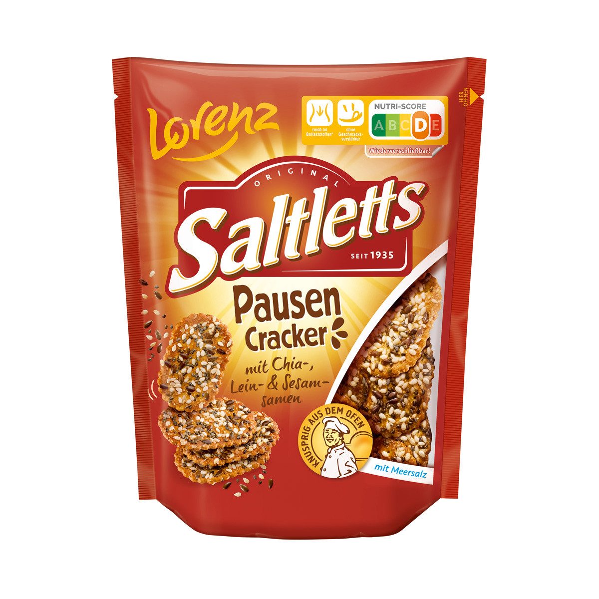 LORENZ Knabberei, Lorenz Saltletts Pausen Cracker Vollkorn knuspriges Laugengebäck 100g