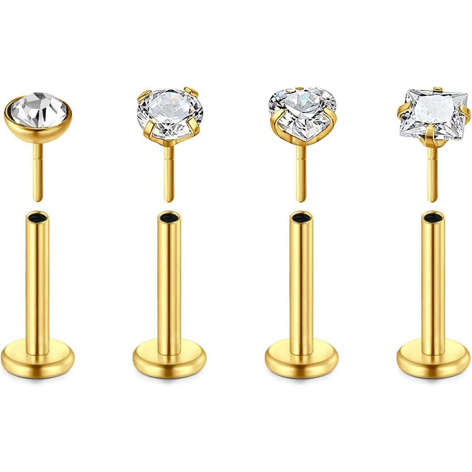 LuxusKollektion Piercing-Set Lippenpiercing 16G Chirurgenstahl Labret Push In 6 8 10mm 1.2*8MM-gold