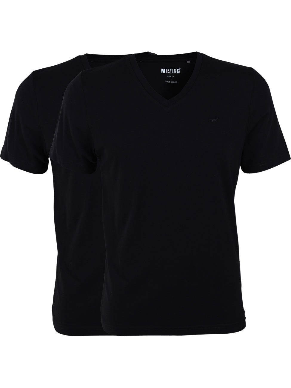 MUSTANG T-Shirt V-Neck Pack 2er Black 100% mit (2-tlg) T-Shirt 4142-1 Baumwolle