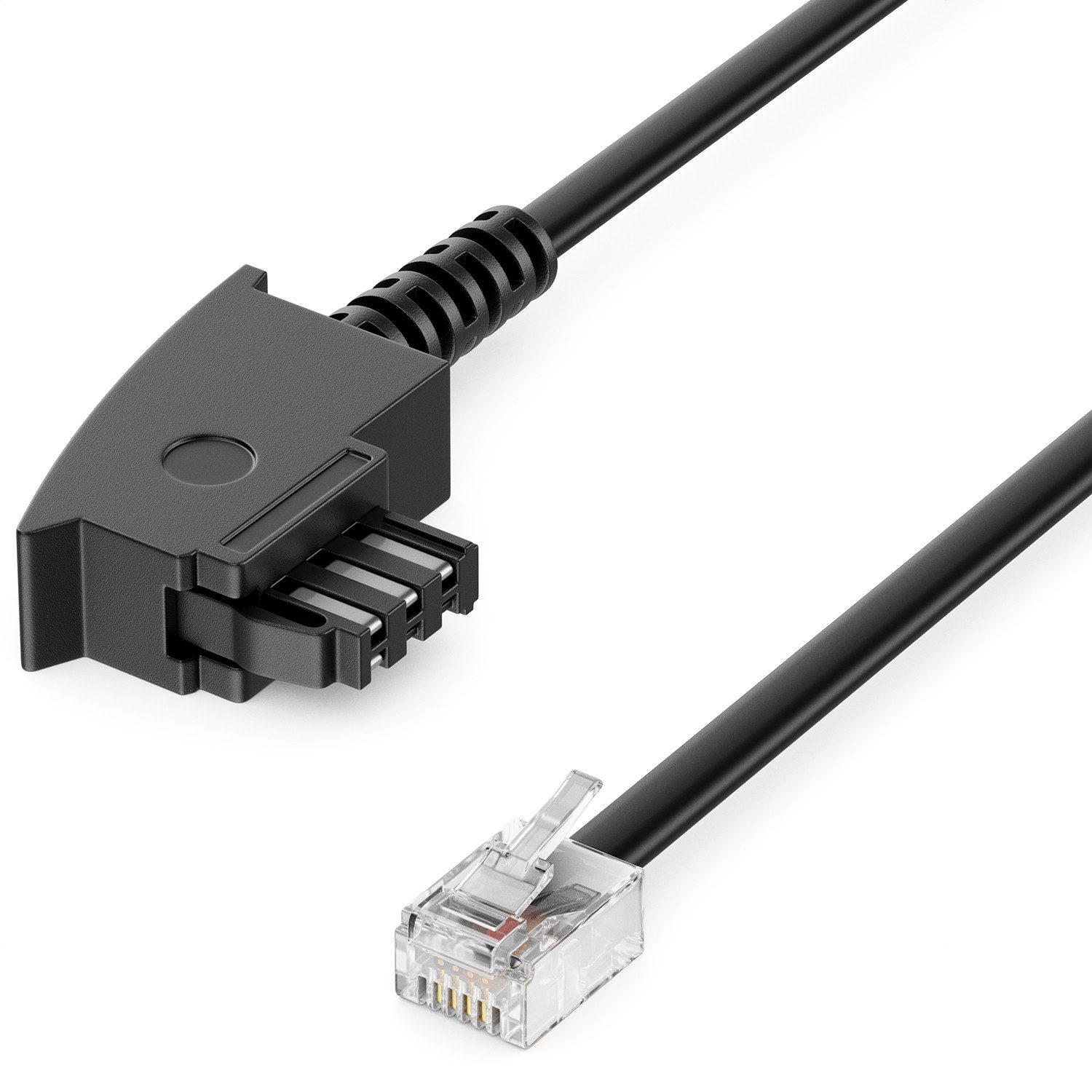 deleyCON deleyCON 50m Telefonkabel TAE-F auf RJ11 Stecker 6P4C Analoge LAN-Kabel