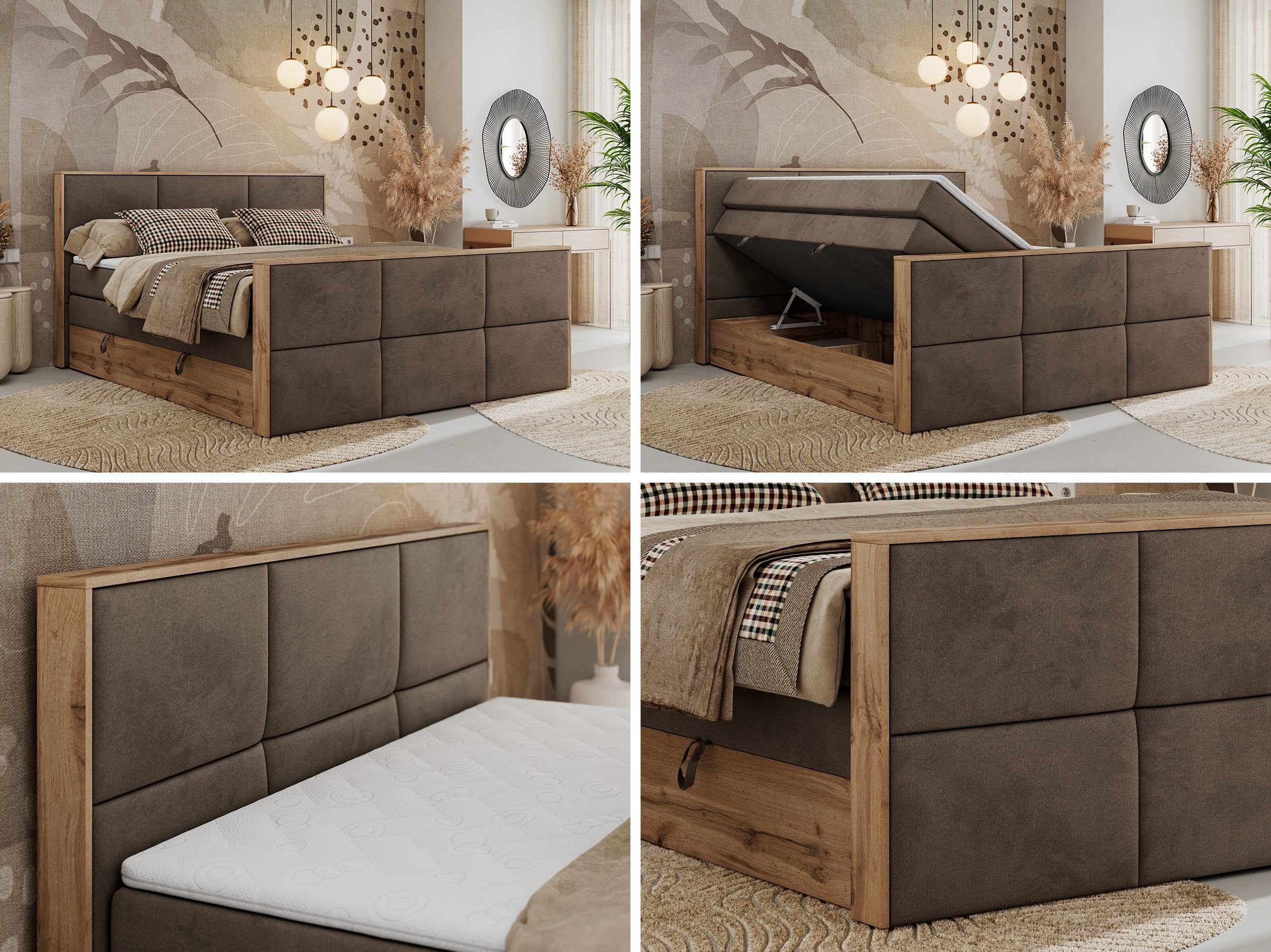 MKS MÖBEL Boxspringbett ALBERO 2 KING DUO (Packung, Set, Bettkästen, Topper T25/Visco, T30-Schaum, Möbelplattenelementen), Doppelbett, Multipocket-Matratzen, Boxspringbett, Fußteil