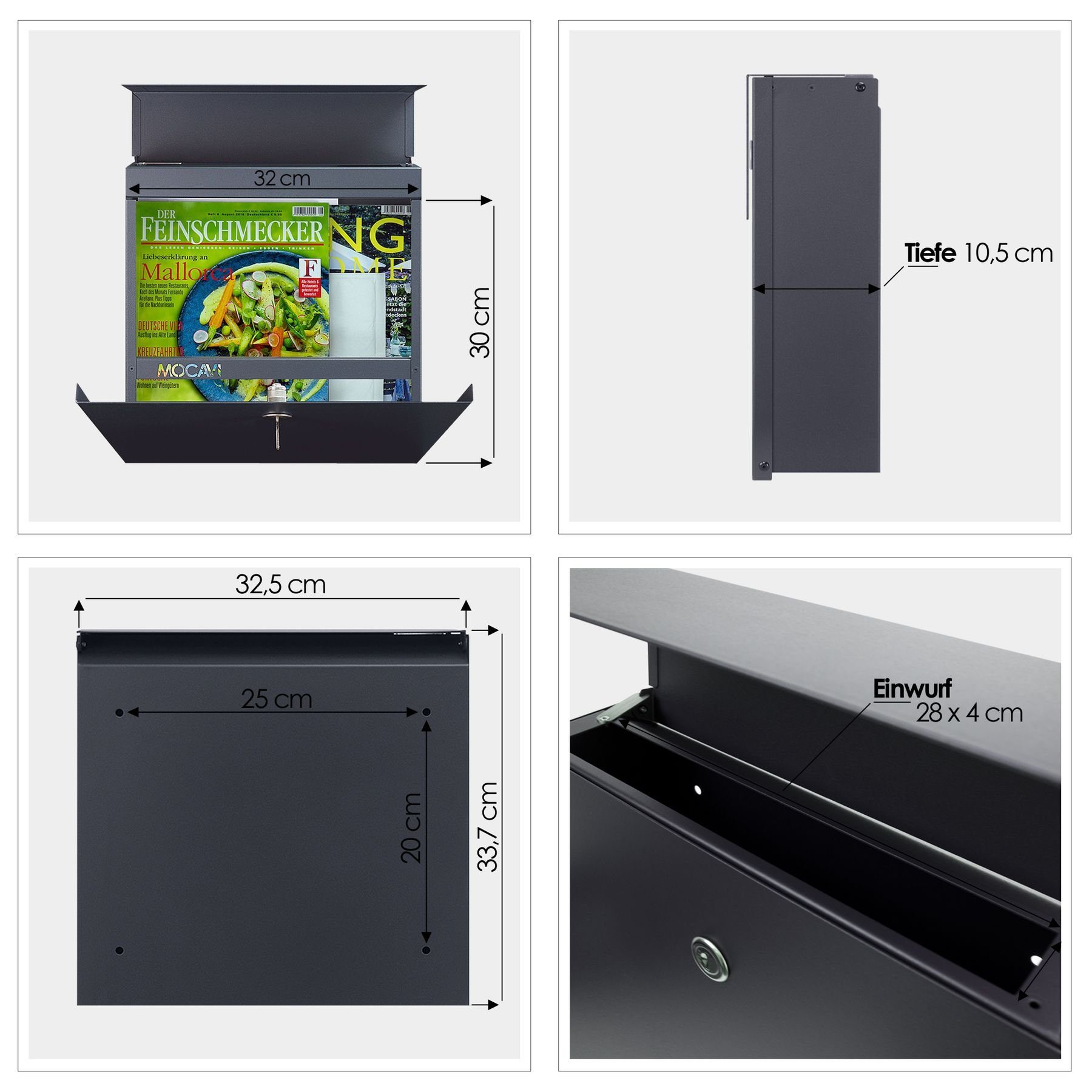 MOCAVI Briefkasten Design-Briefkasten anthrazit-grau 580 Edelstahl 7016) Box MOCAVI (RAL 